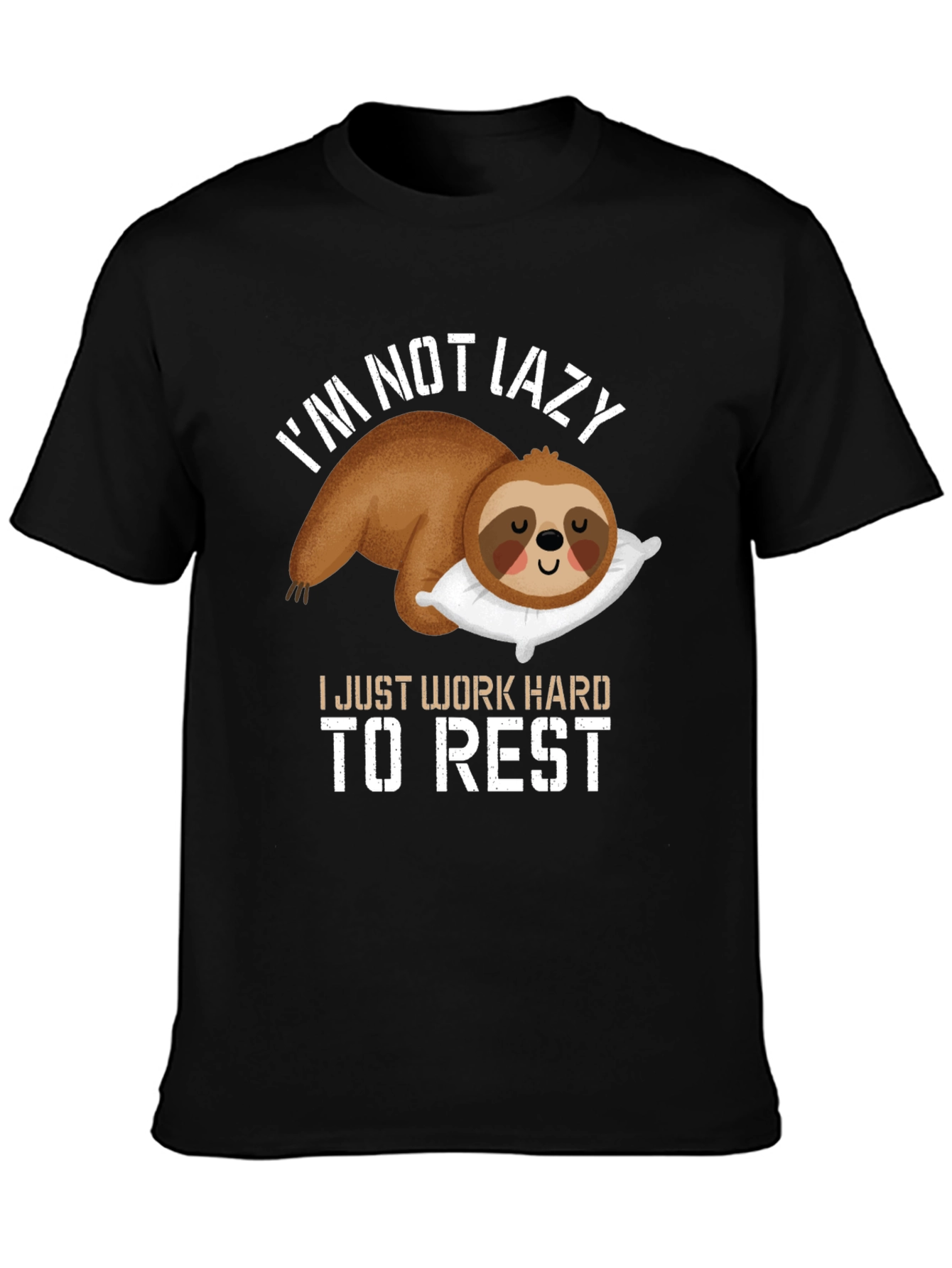 Black Funny Sloth T-Shirt - I Work Hard To Rest view 3