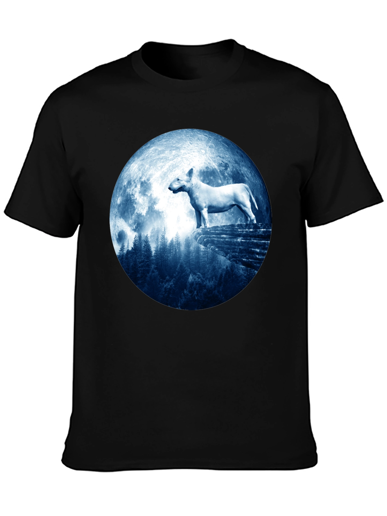 Black Bull Terrier Moon Men's Black T-Shirt view 3