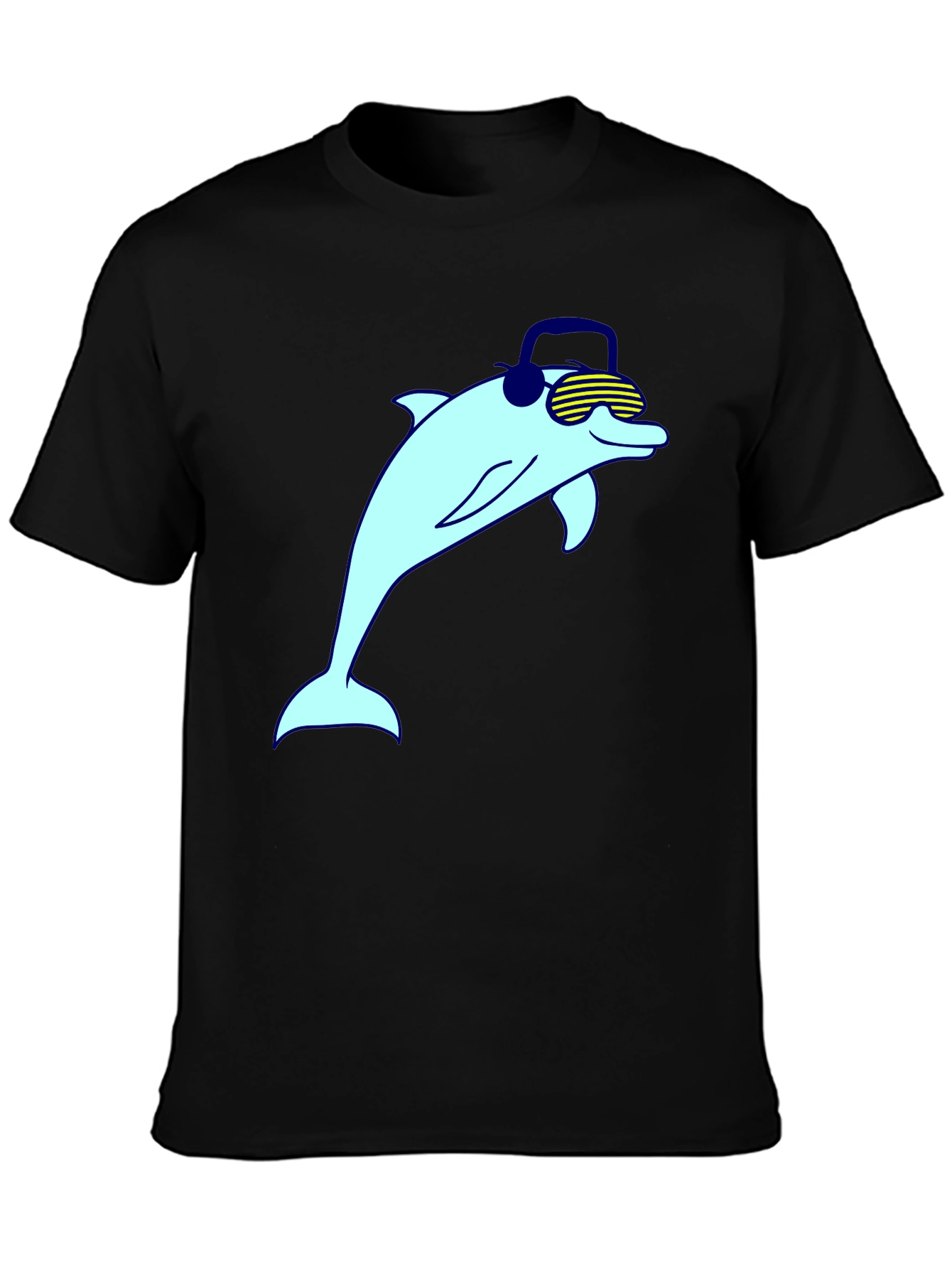Black Cool Dolphin Graphic Tee - Black Cotton Blend view 3