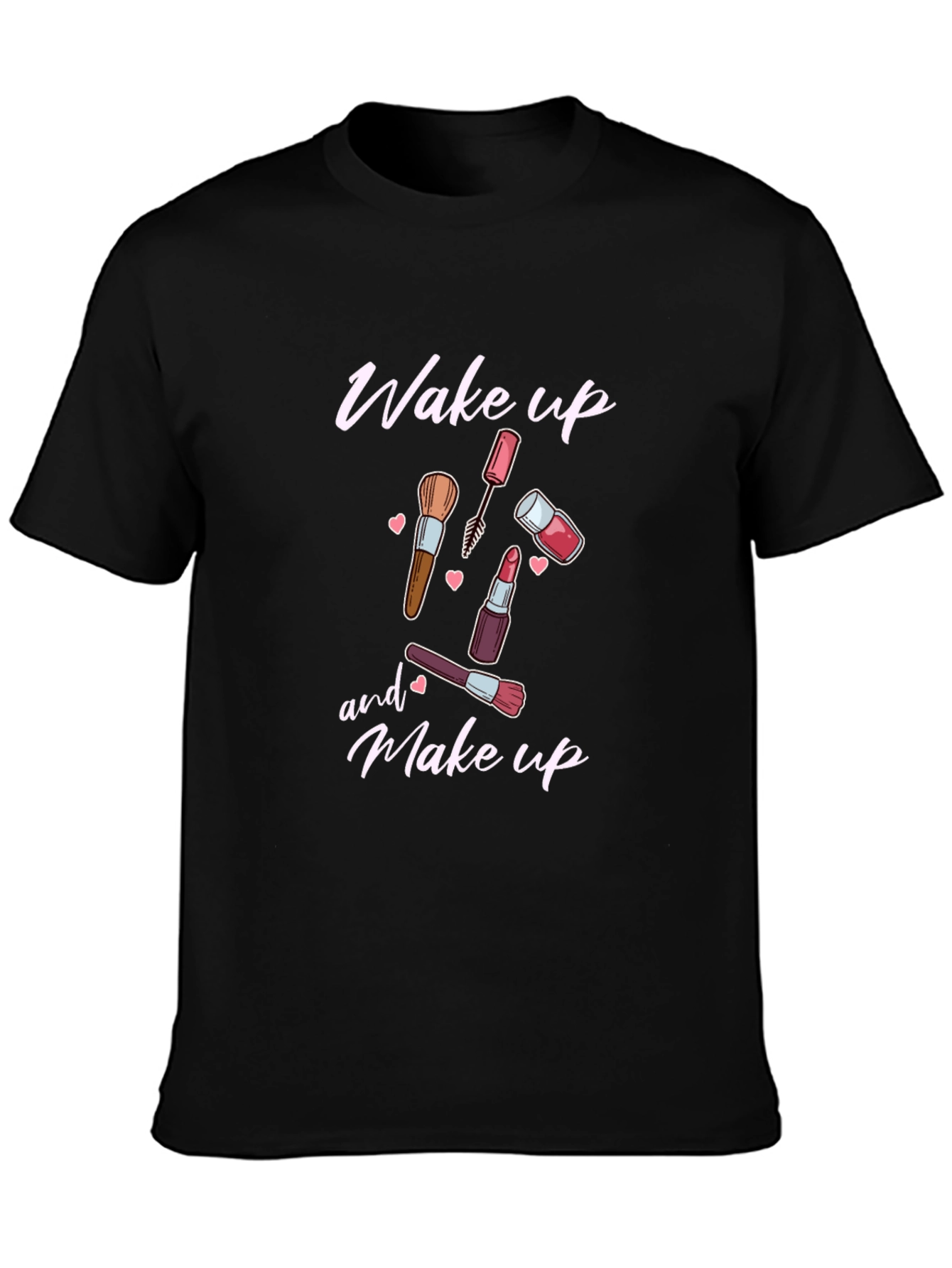 Black Wake Up and Make Up Graphic Tee view 3