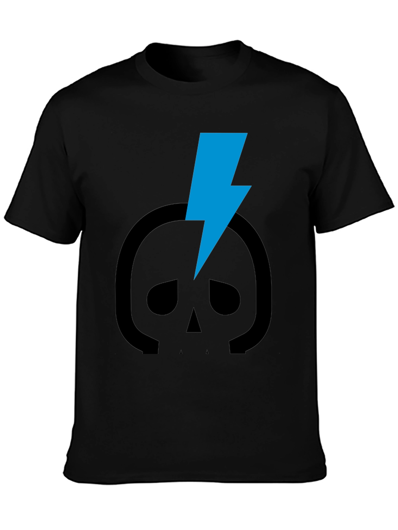 Black Skull Lightning Bolt Graphic Tee - Black Cotton T-Shirt view 3