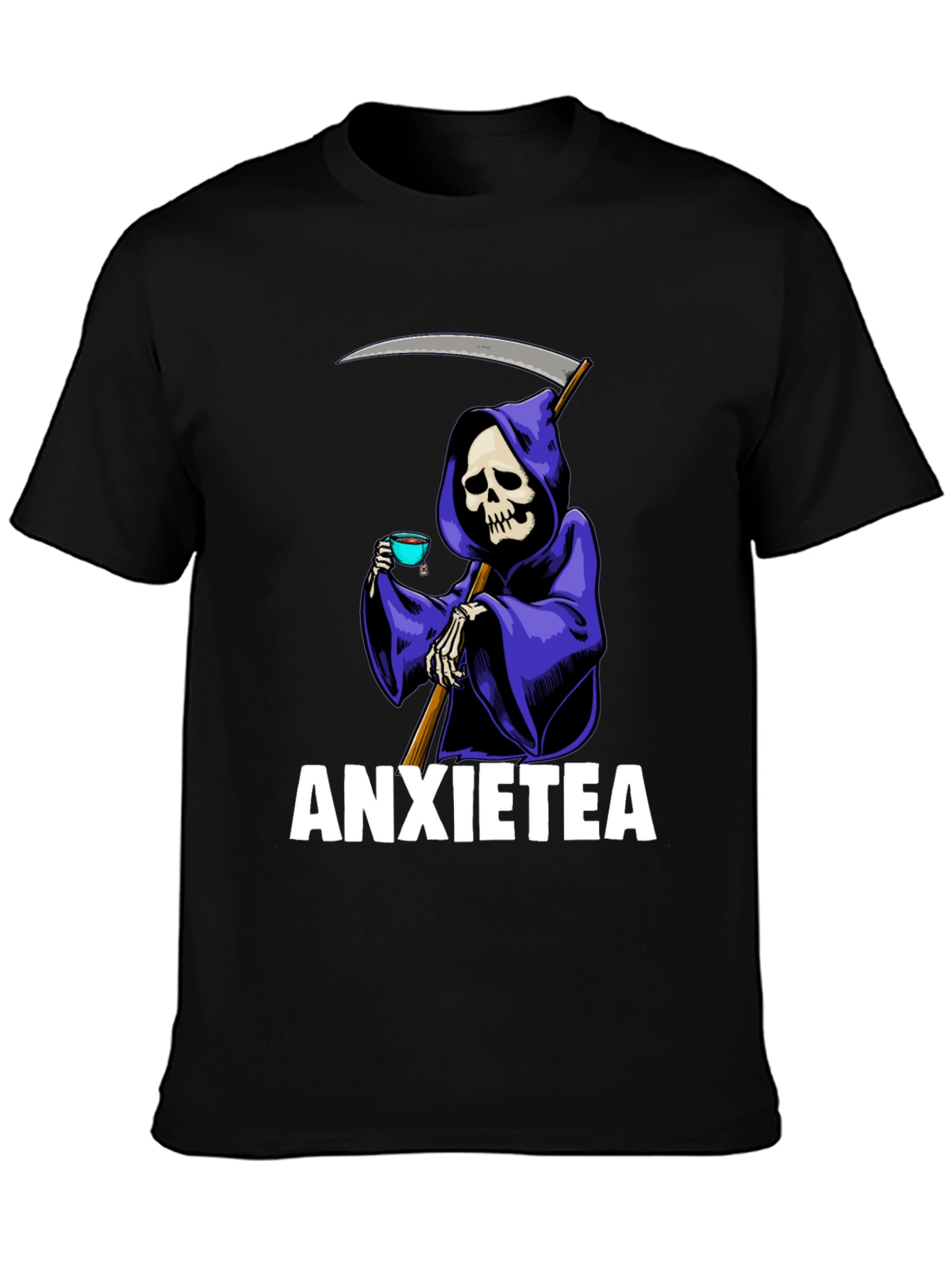 Black Anxietea Graphic T-Shirt - Grim Reaper Tea Time view 3
