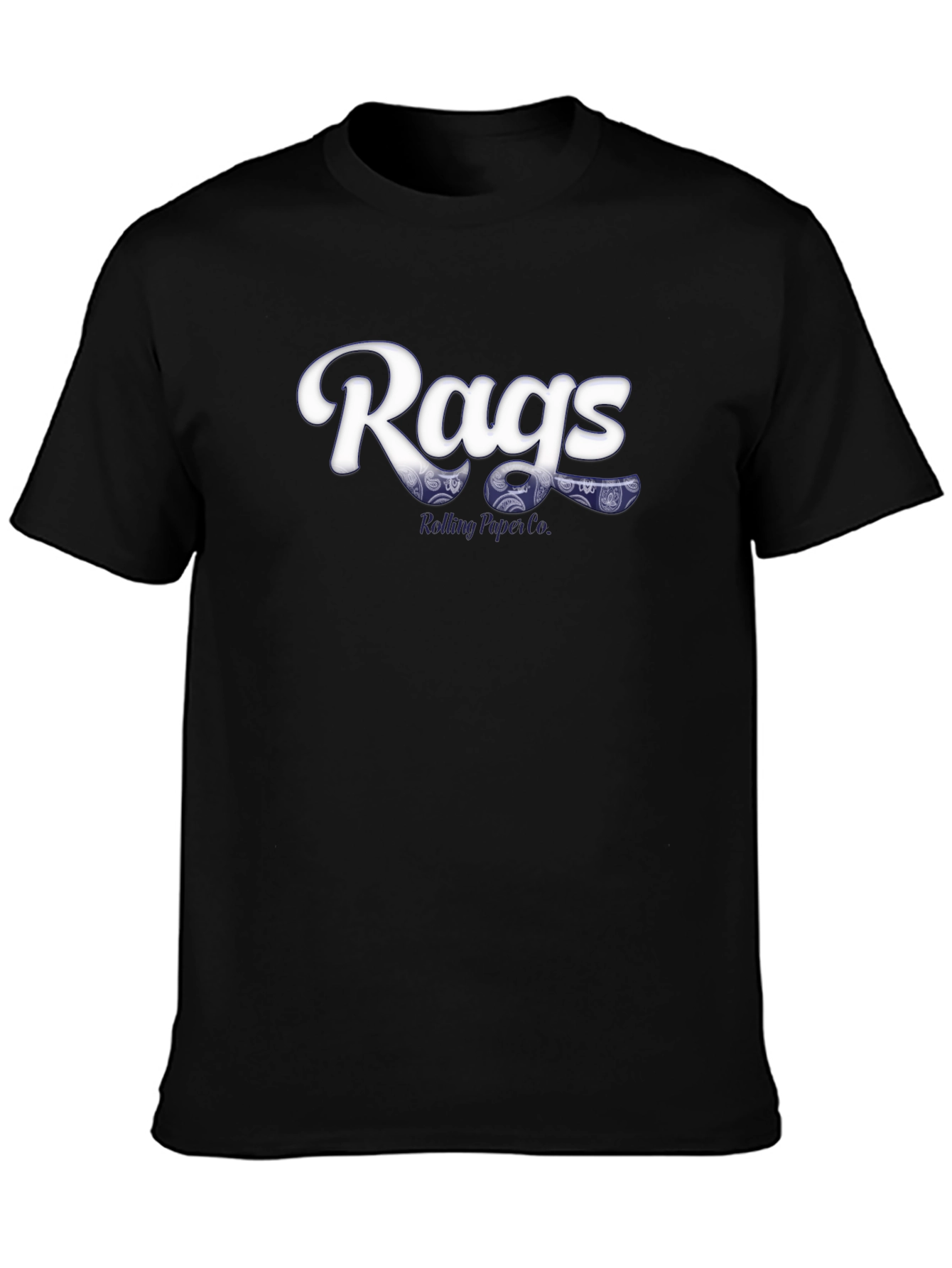 Black Rags Rolling Paper Co. Black T-Shirt view 3