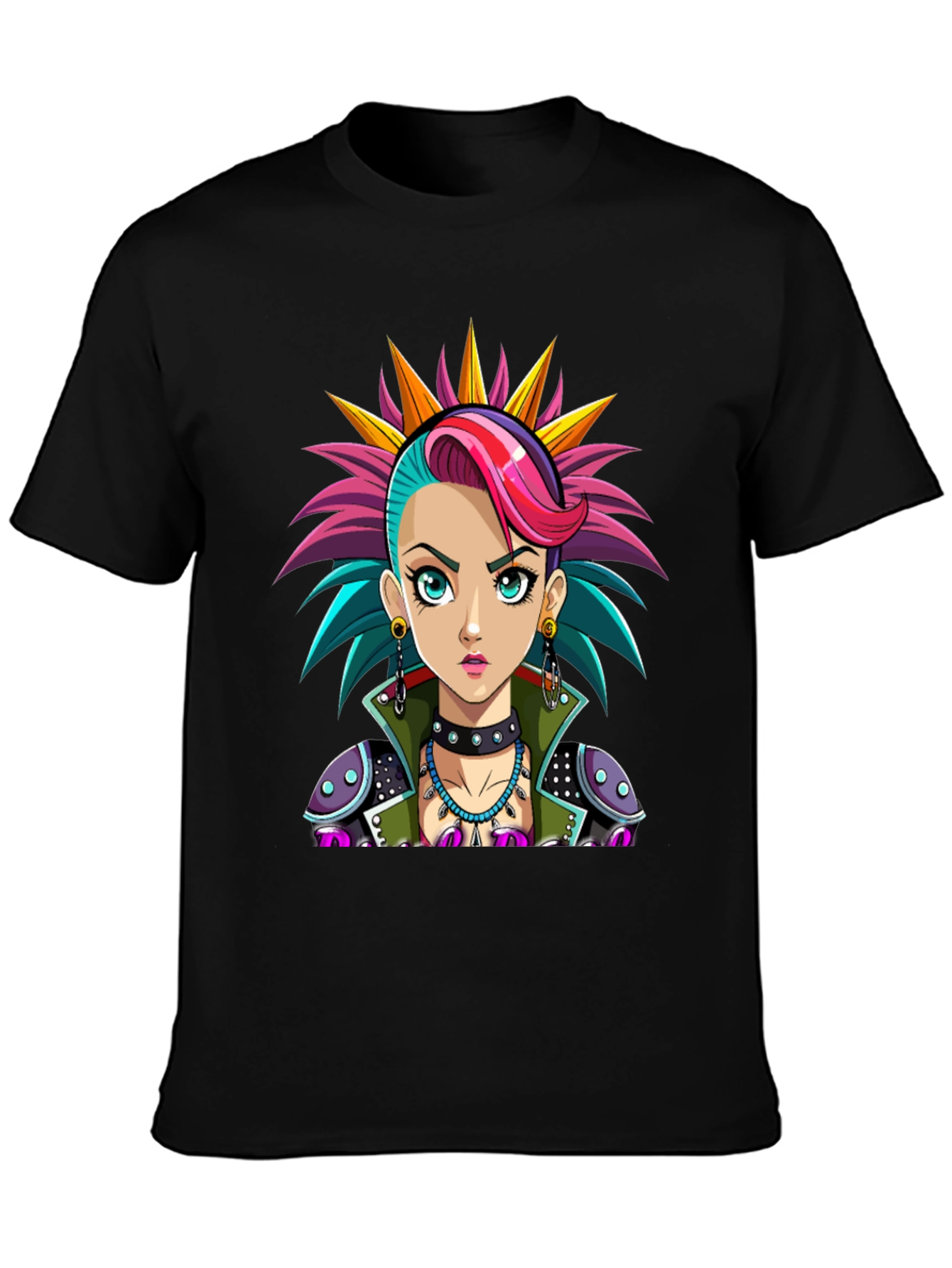 Black Punk Rock Girl T-Shirt - Unique Graphic Tee view 3