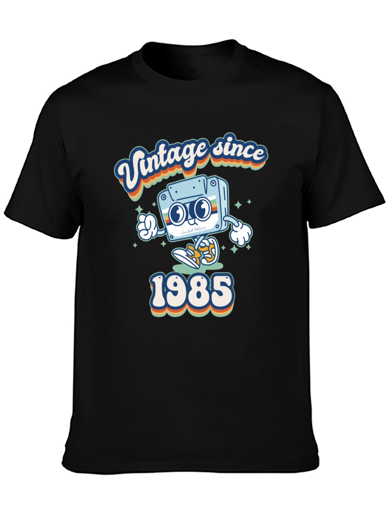 Black Vintage Since 1985 T-Shirt Retro Cassette Graphic Tee view 3