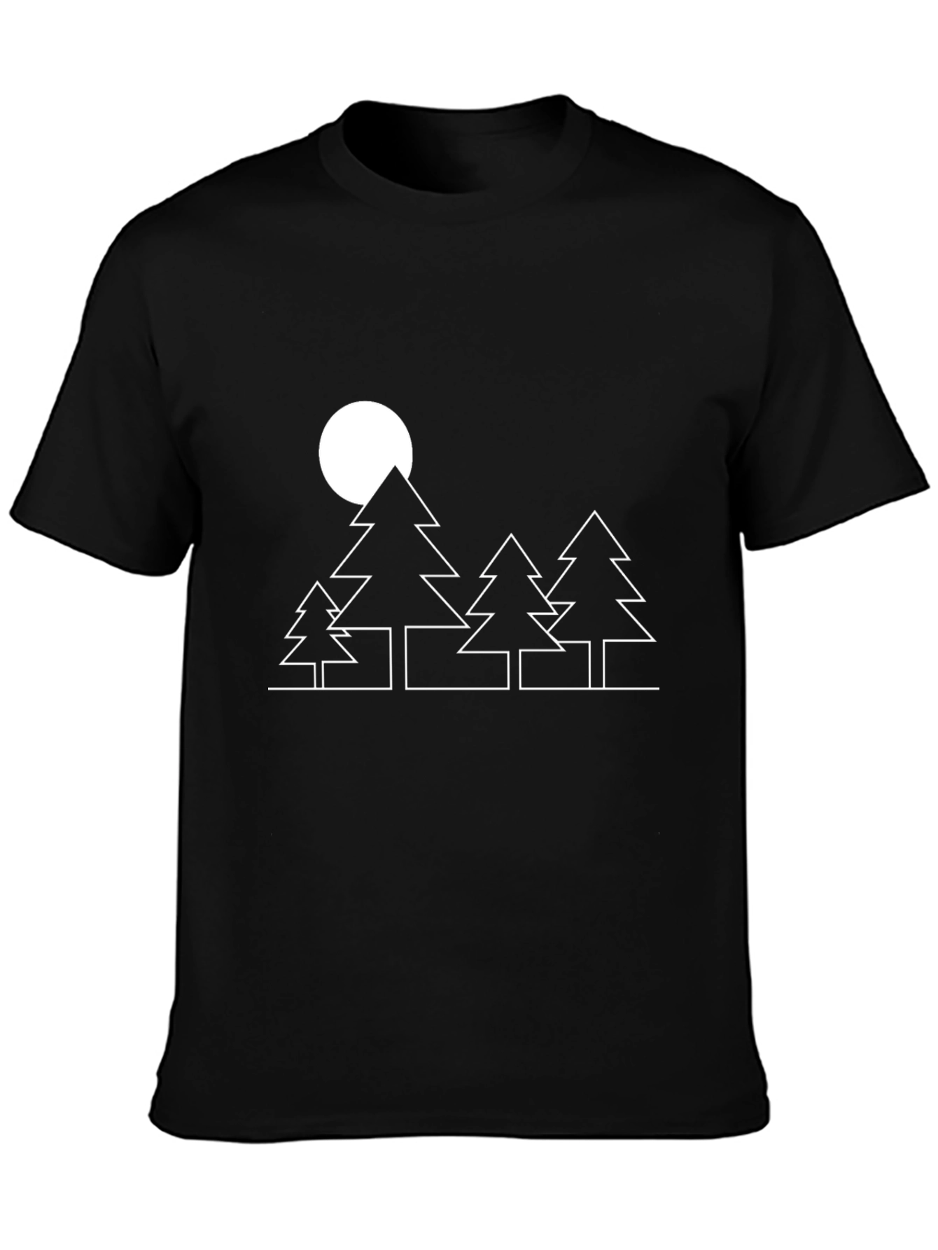 Black Minimalist Forest Moon T-Shirt - Unisex Black Tee view 3
