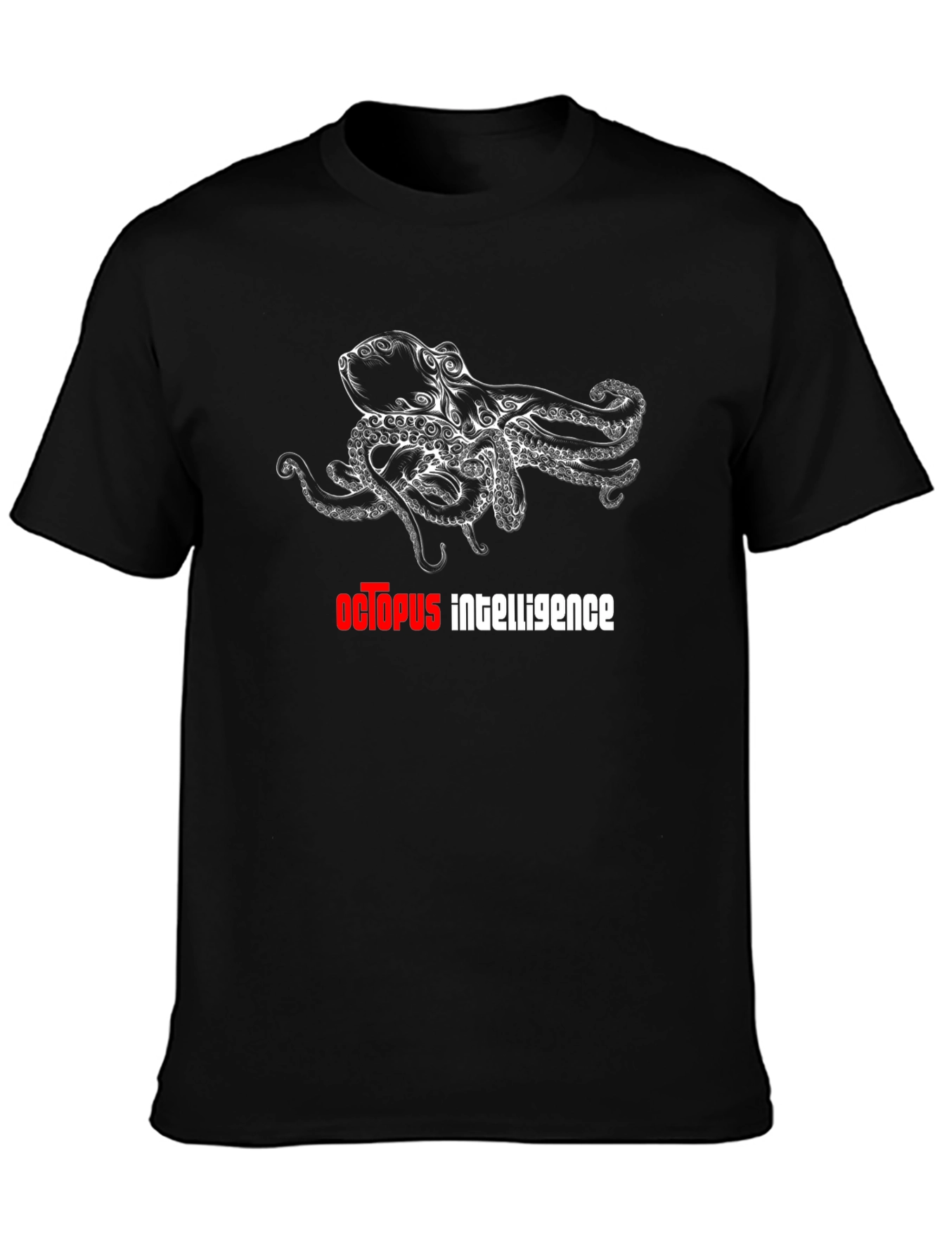 Black Octopus Intelligence Graphic Black T-Shirt view 3