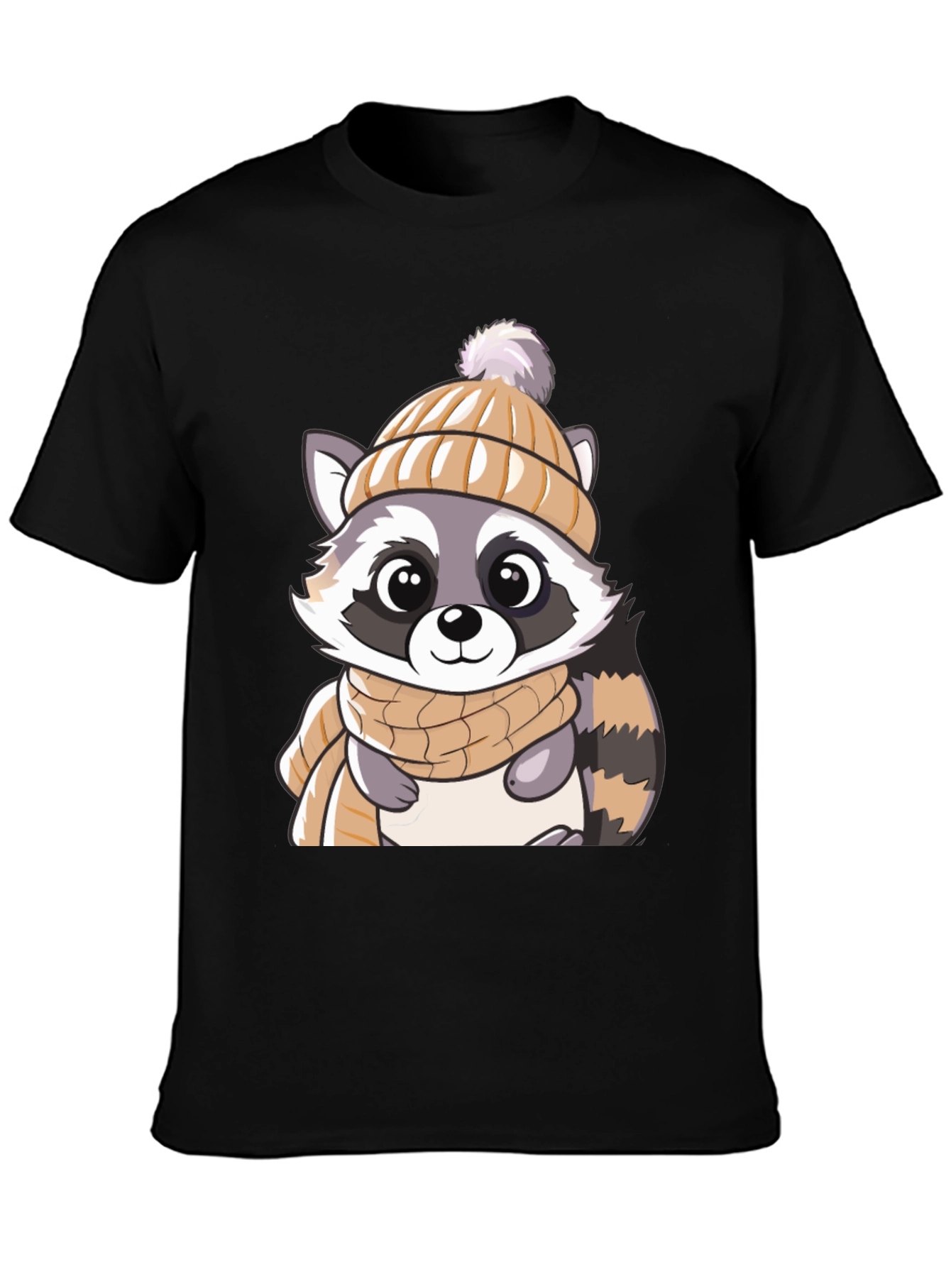 Black Cute Raccoon Graphic Tee view 3