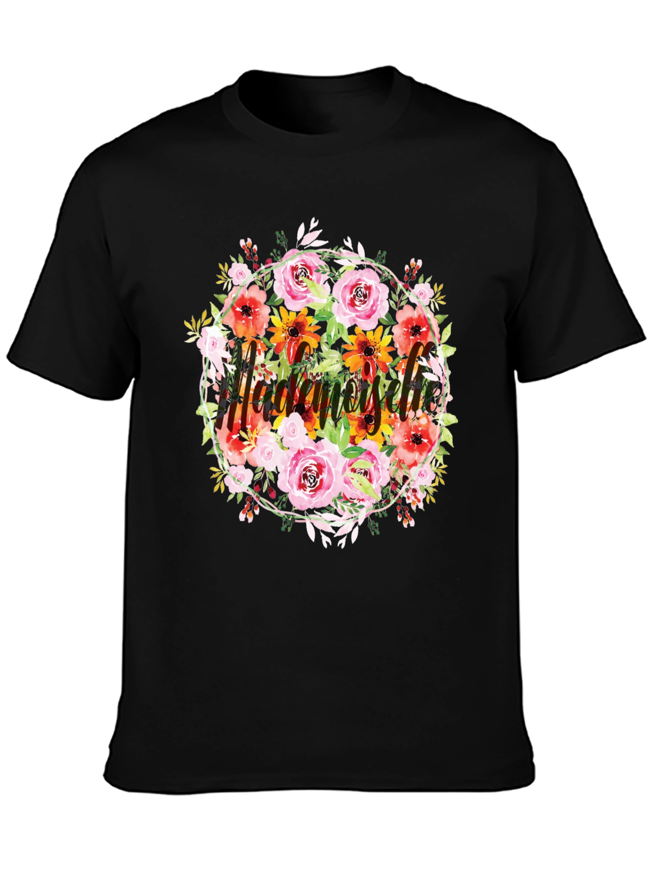 Black Floral Mademoiselle T-Shirt - Stylish Black Tee view 3