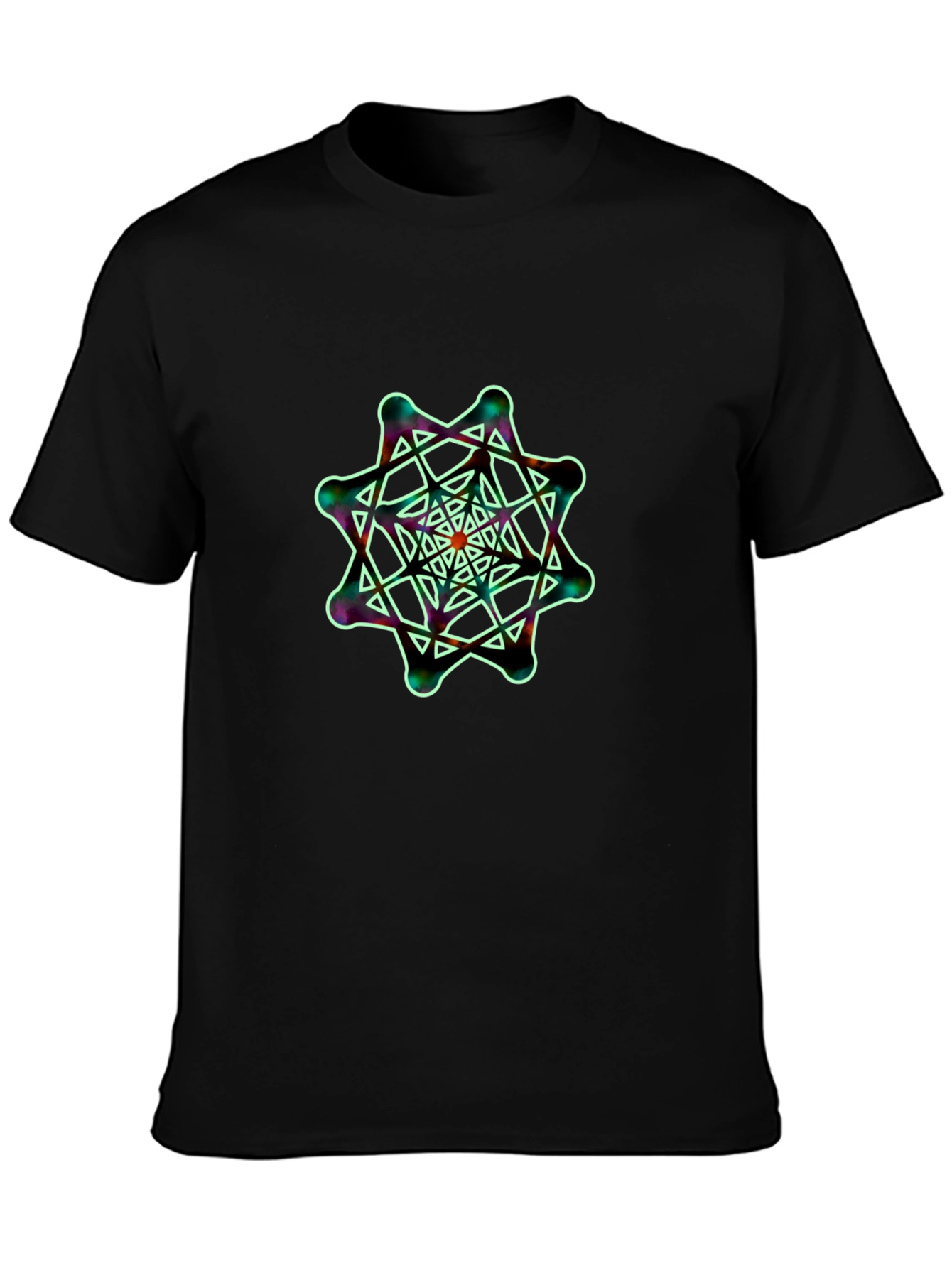 Black Geometric Starburst Graphic Tee - Black Casual Shirt view 3