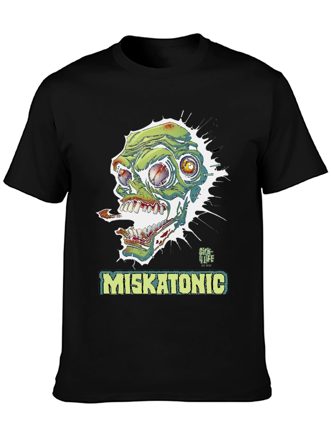 Black Miskatonic Zombie Graphic T-Shirt - Horror Style view 3