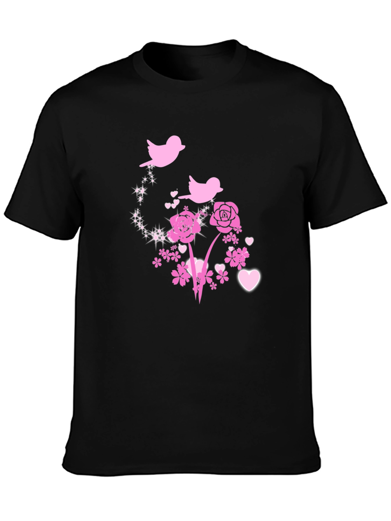 Black Floral Birds Graphic Tee - Black Cotton Blend view 3