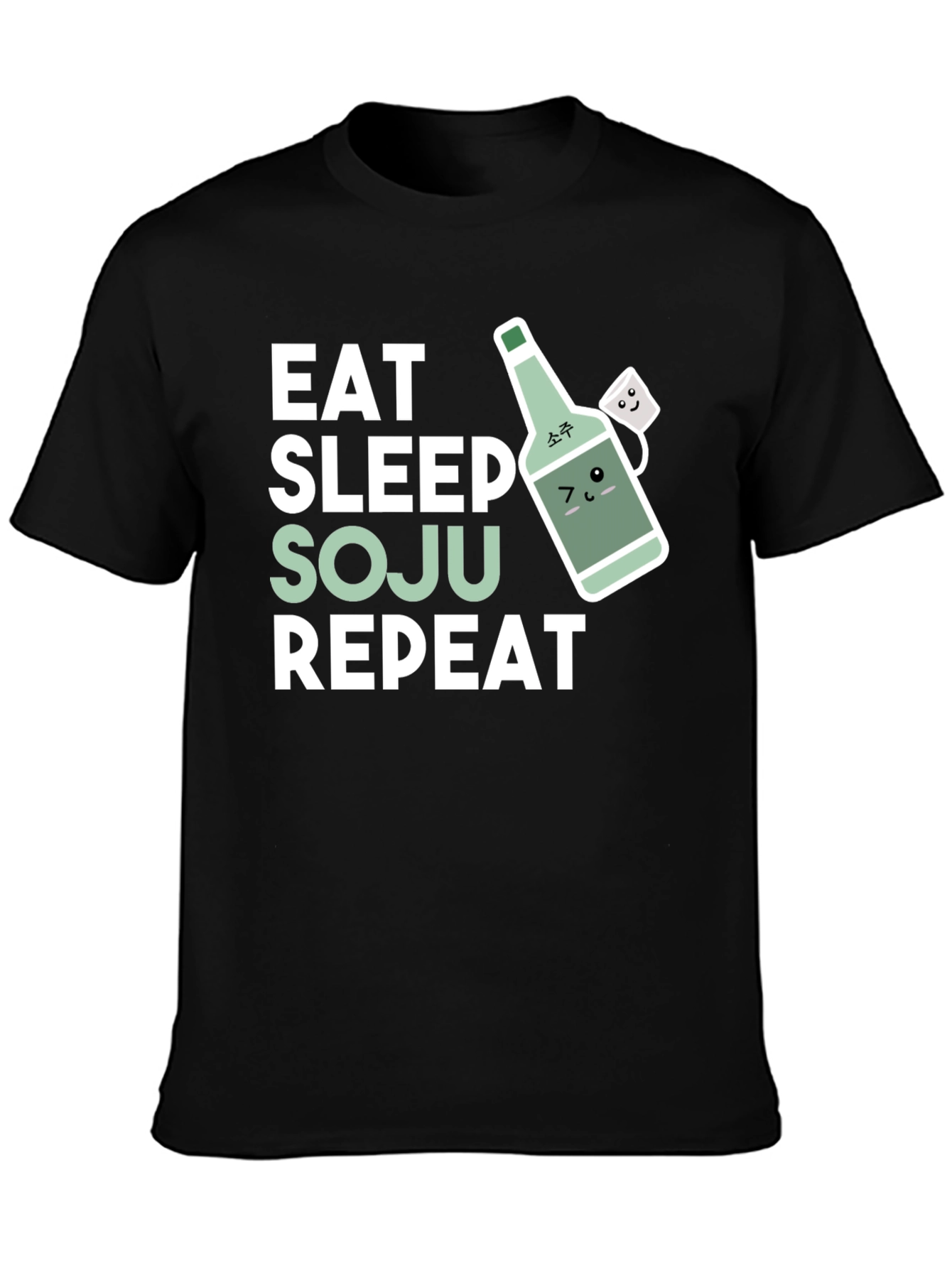 Black Eat Sleep Soju Repeat T-Shirt - Funny Korean Drinking Tee view 3
