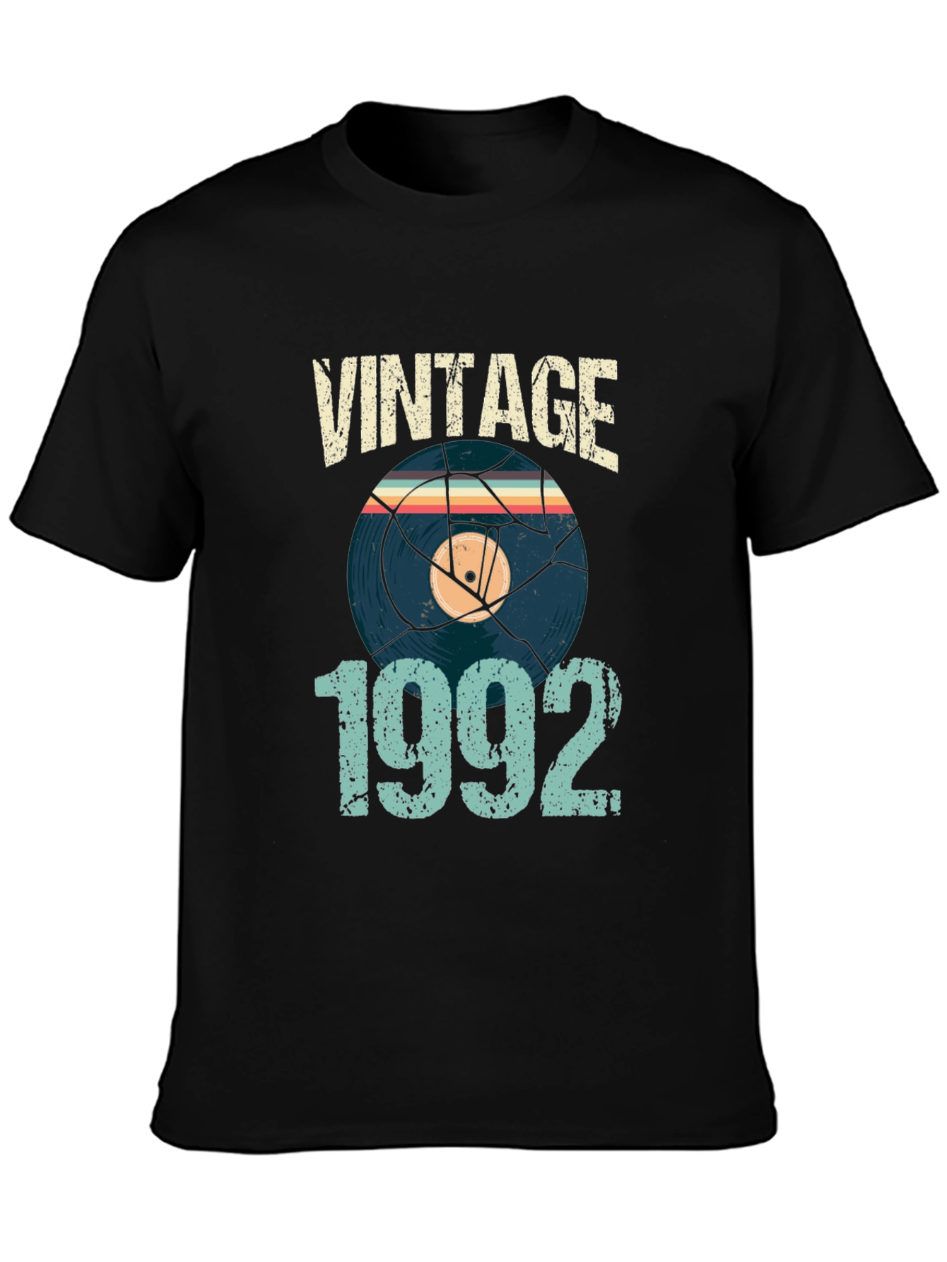 Black Vintage 1992 Vinyl Record T-Shirt view 3