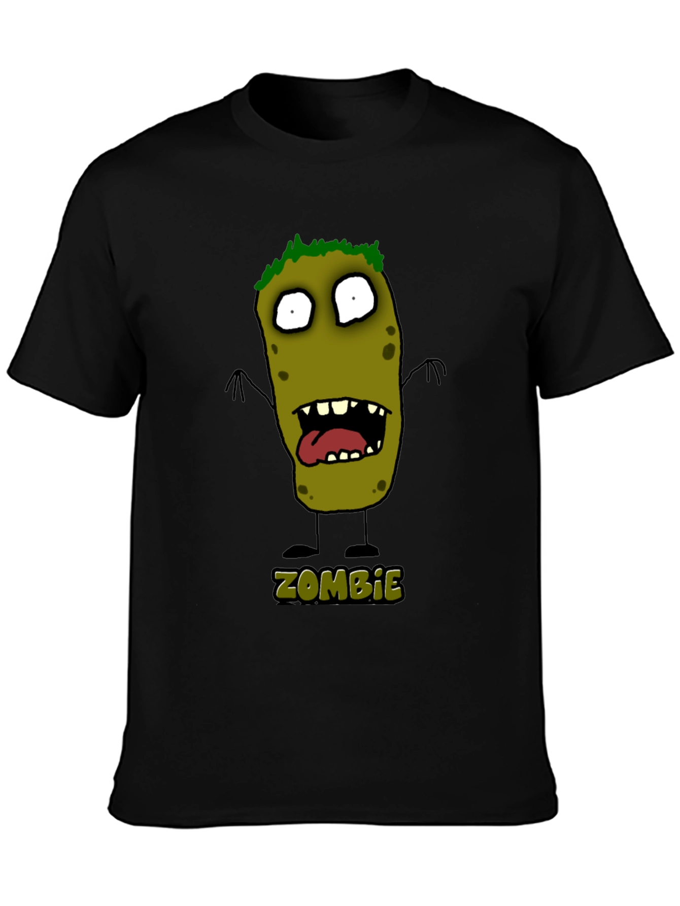 Black Zombie Cartoon Graphic Black T-Shirt view 3