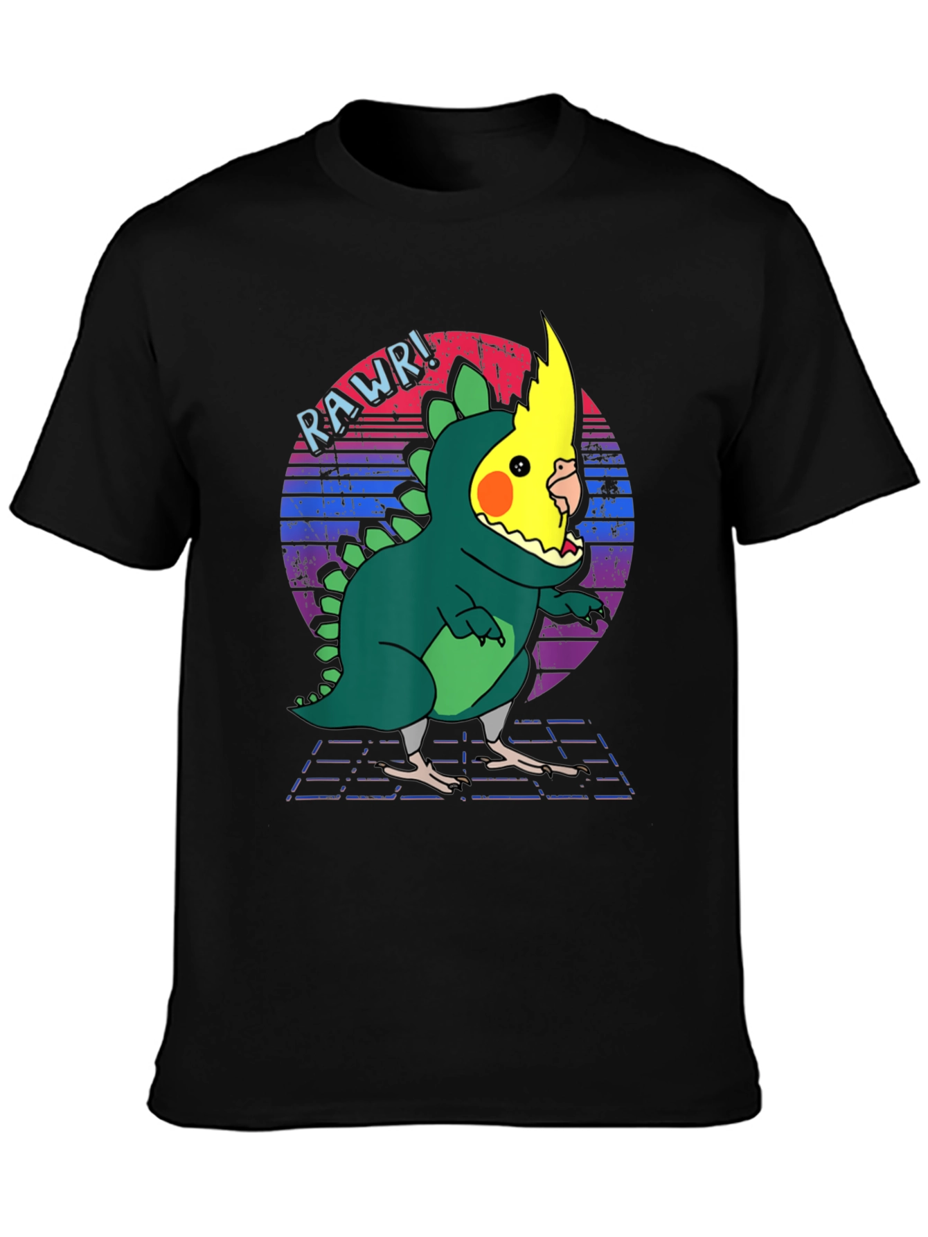 Black Funny Cockatiel Dinosaur T-Shirt view 3