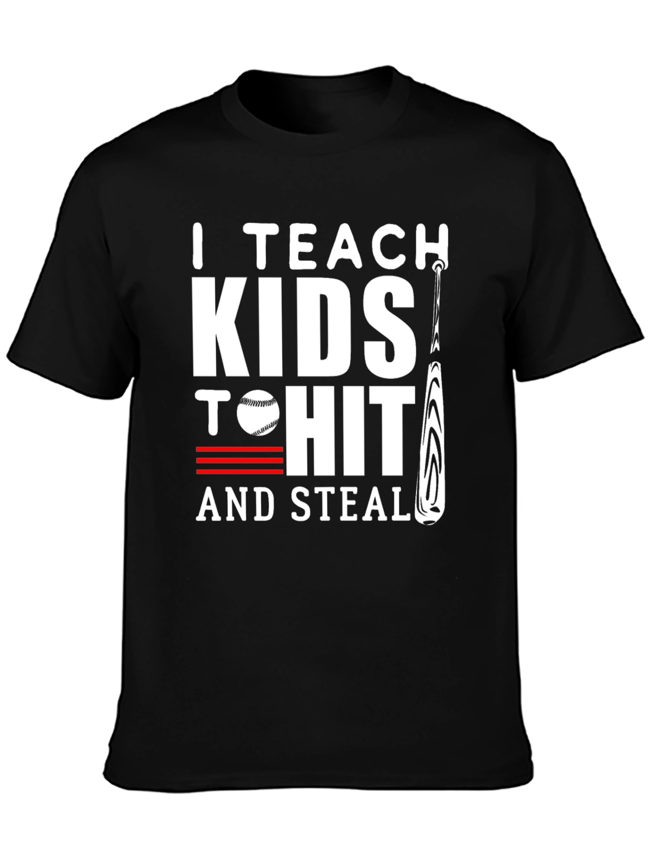 Black I Teach Kids to Hit and Steal Baseball T-Shirt view 3