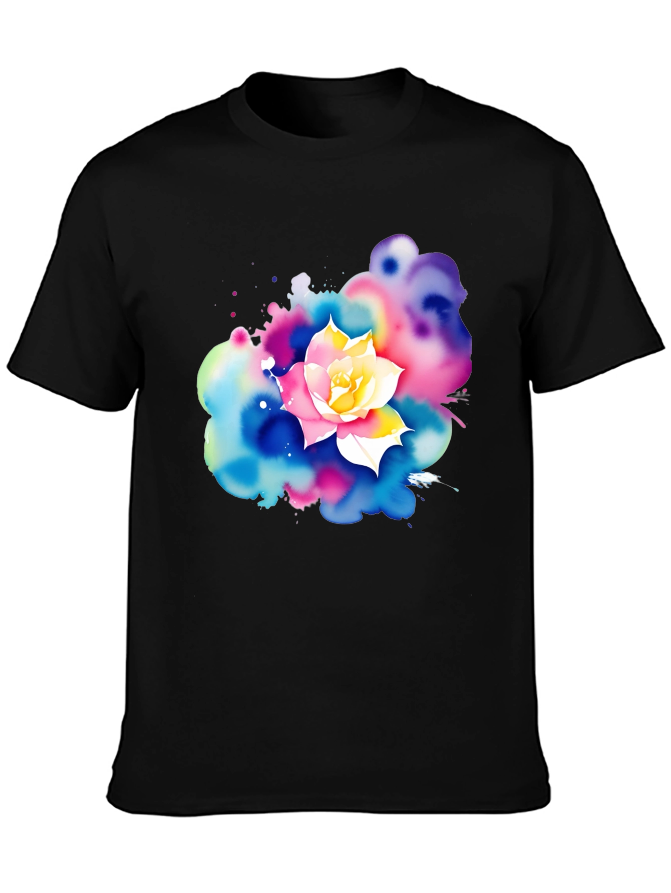 Black Watercolor Flower Graphic T-Shirt view 3
