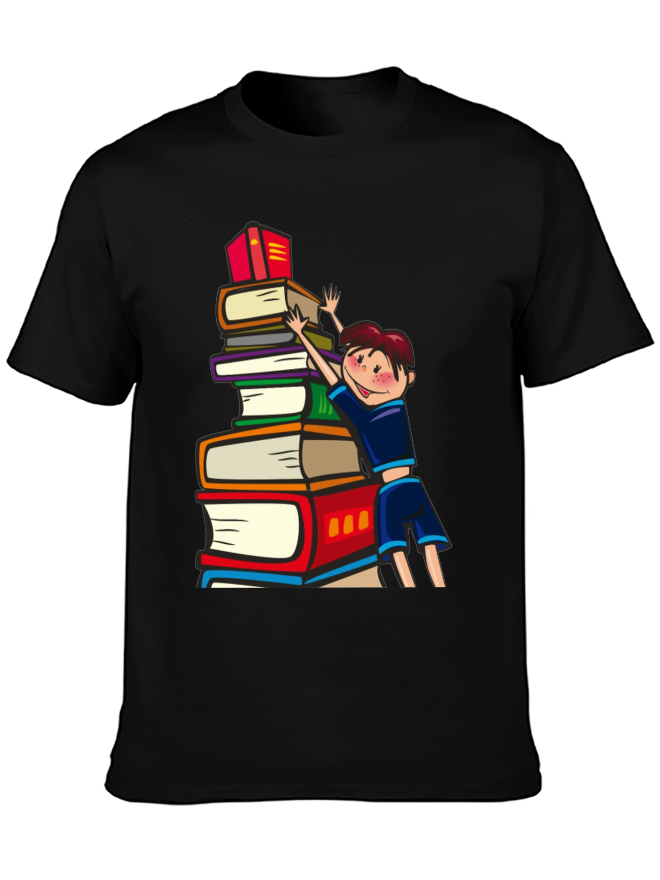 Black Book Lover T-Shirt: Boy Climbing Books view 3