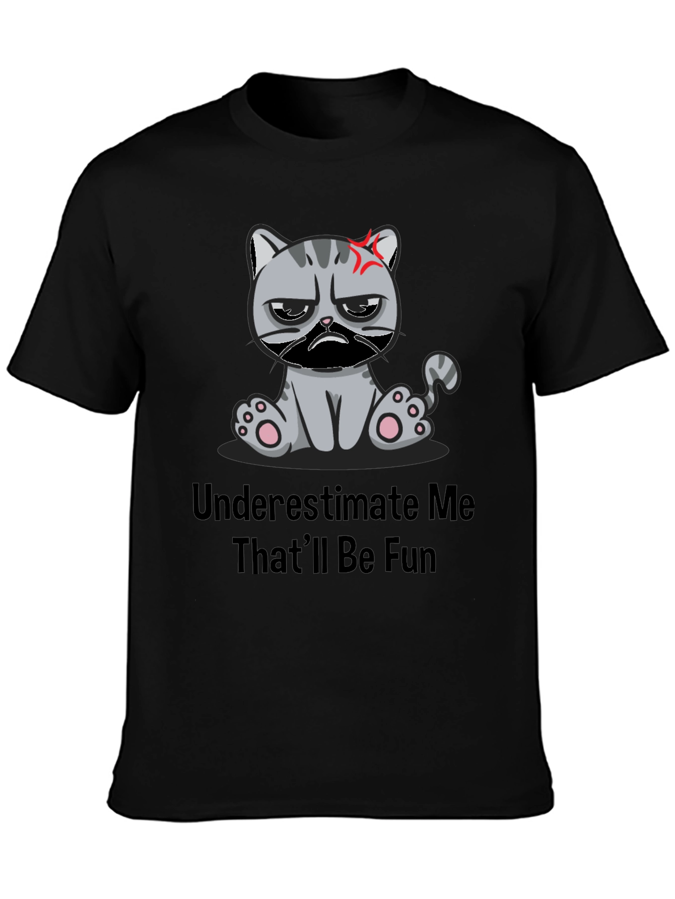 Black Grumpy Cat Humor T-Shirt - Underestimate Me! view 3