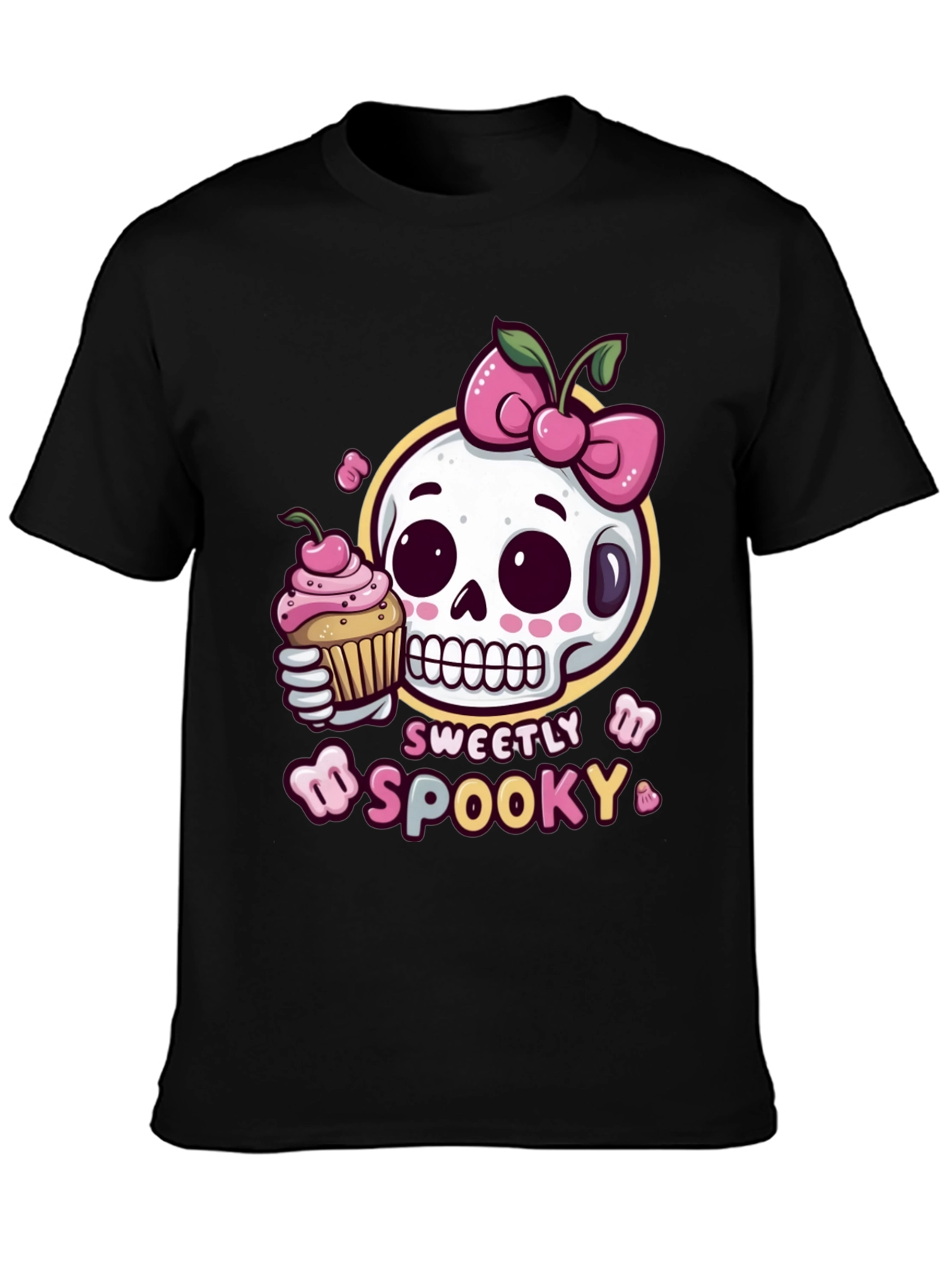Black Sweetly Spooky Skull T-Shirt view 3