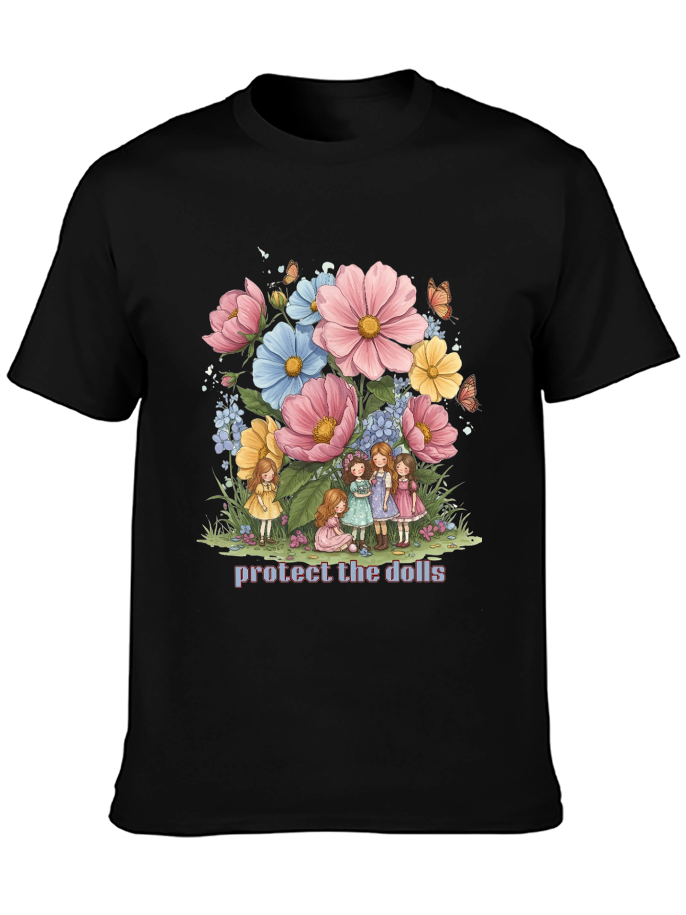 Black Protect the Dolls Graphic Tee - Black Cotton Blend view 3