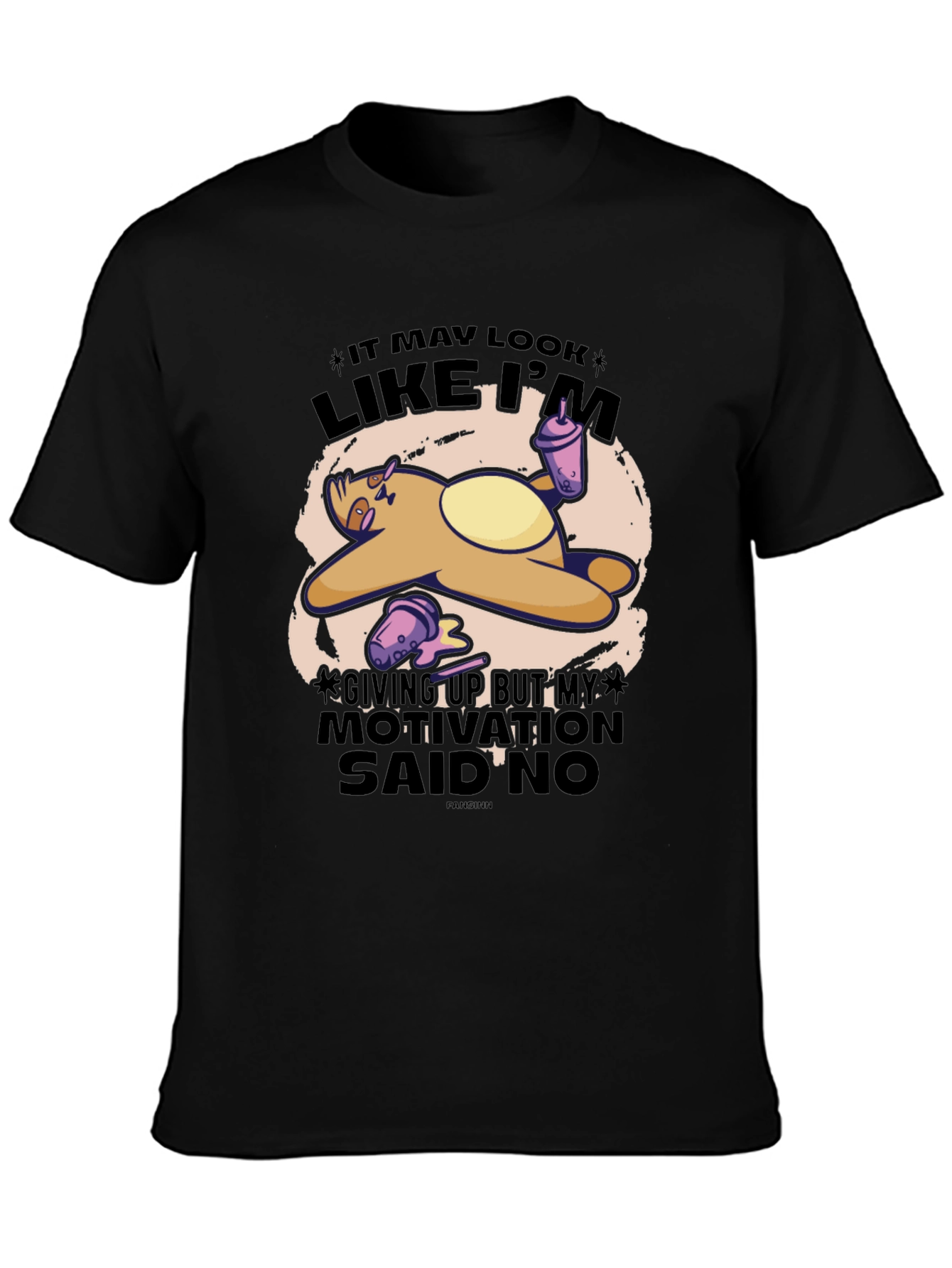 Black Funny Sloth Motivation T-Shirt view 3