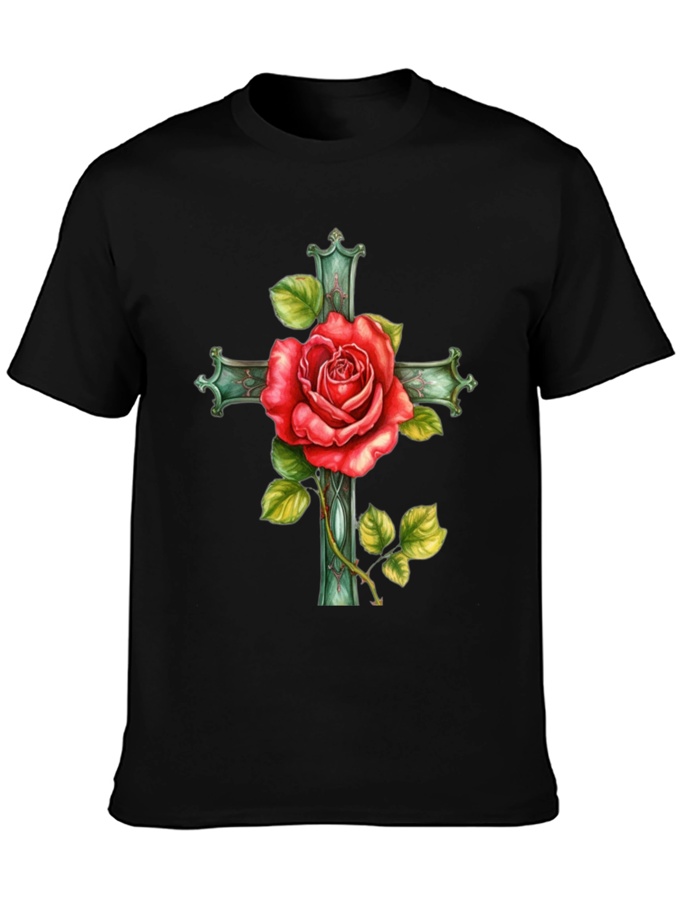Black Rose Cross Graphic Tee - Stylish Black T-Shirt view 3
