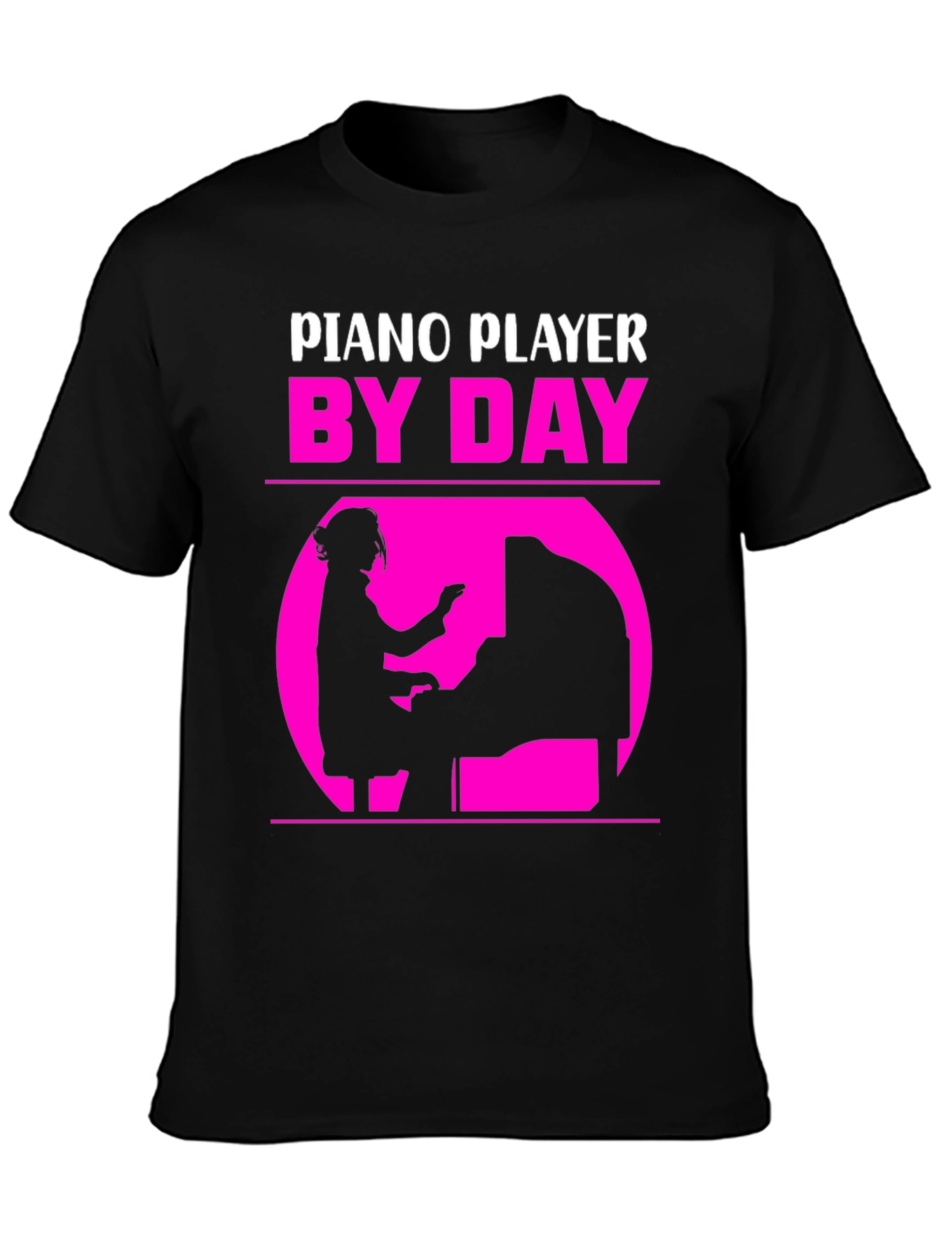Black Piano Player By Day T-Shirt - Musician Gift view 3