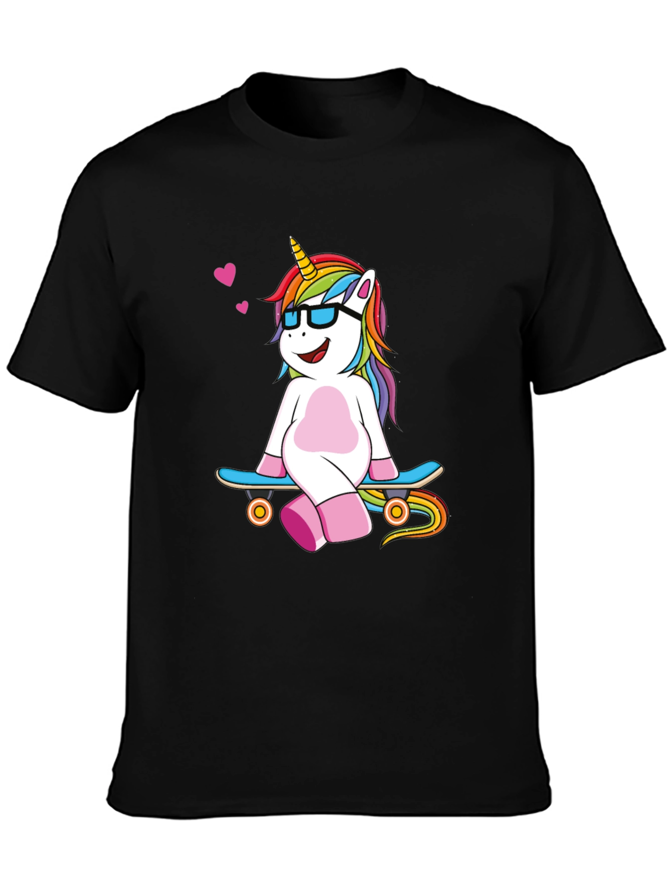 Black Unicorn Skateboard Black T-Shirt view 3