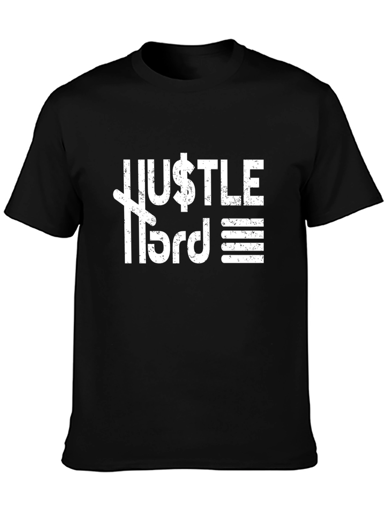 Black Hustle Hard Graphic T-Shirt - Black Crew Neck view 3