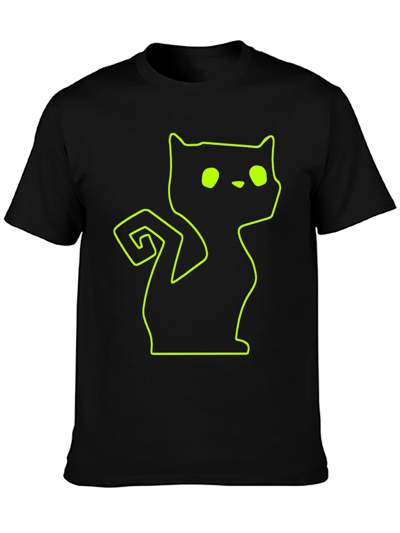 Black Neon Cat Outline Black T-Shirt view 3
