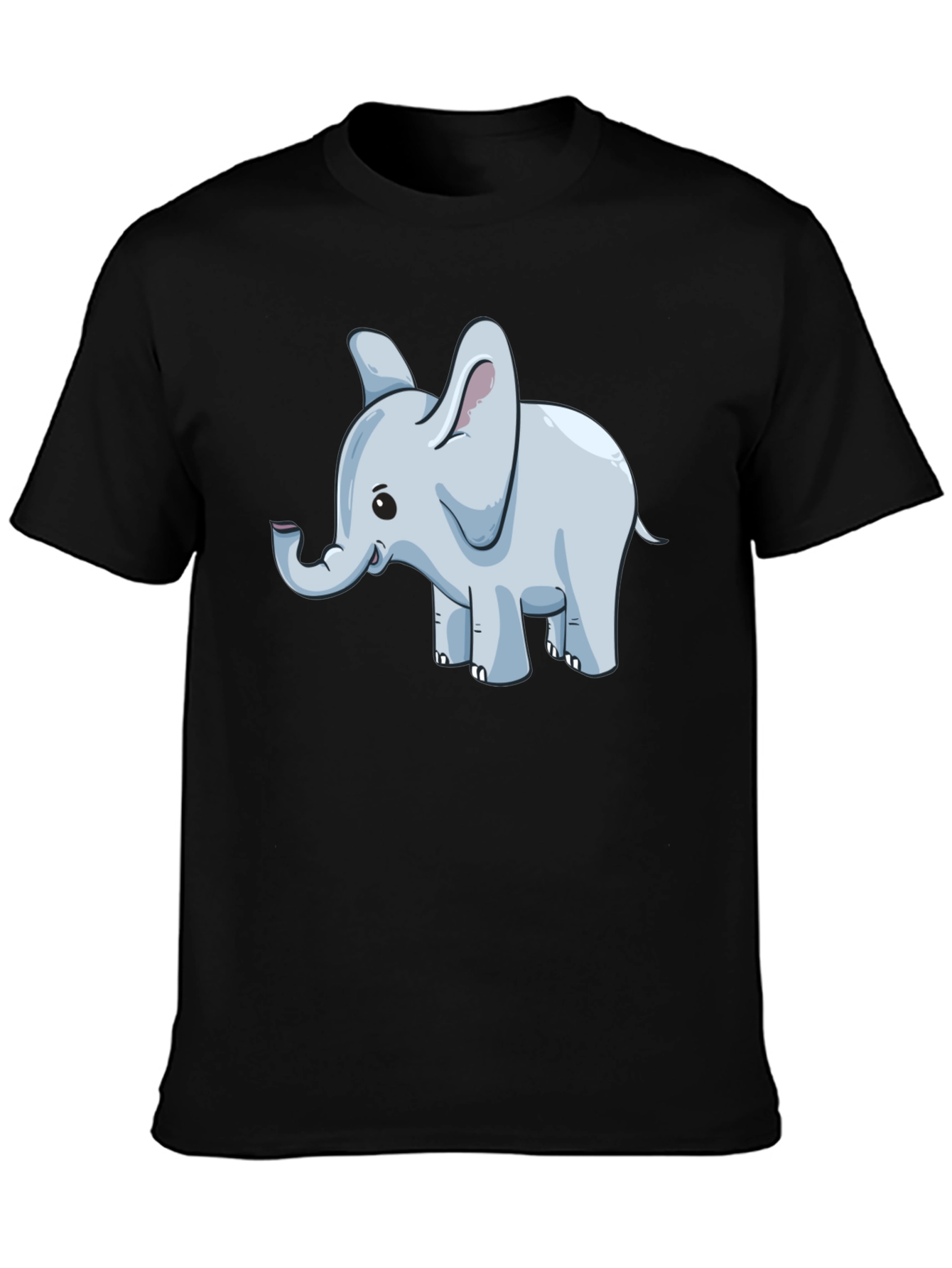 Black Cute Elephant Graphic Tee - Black Cotton Blend view 3