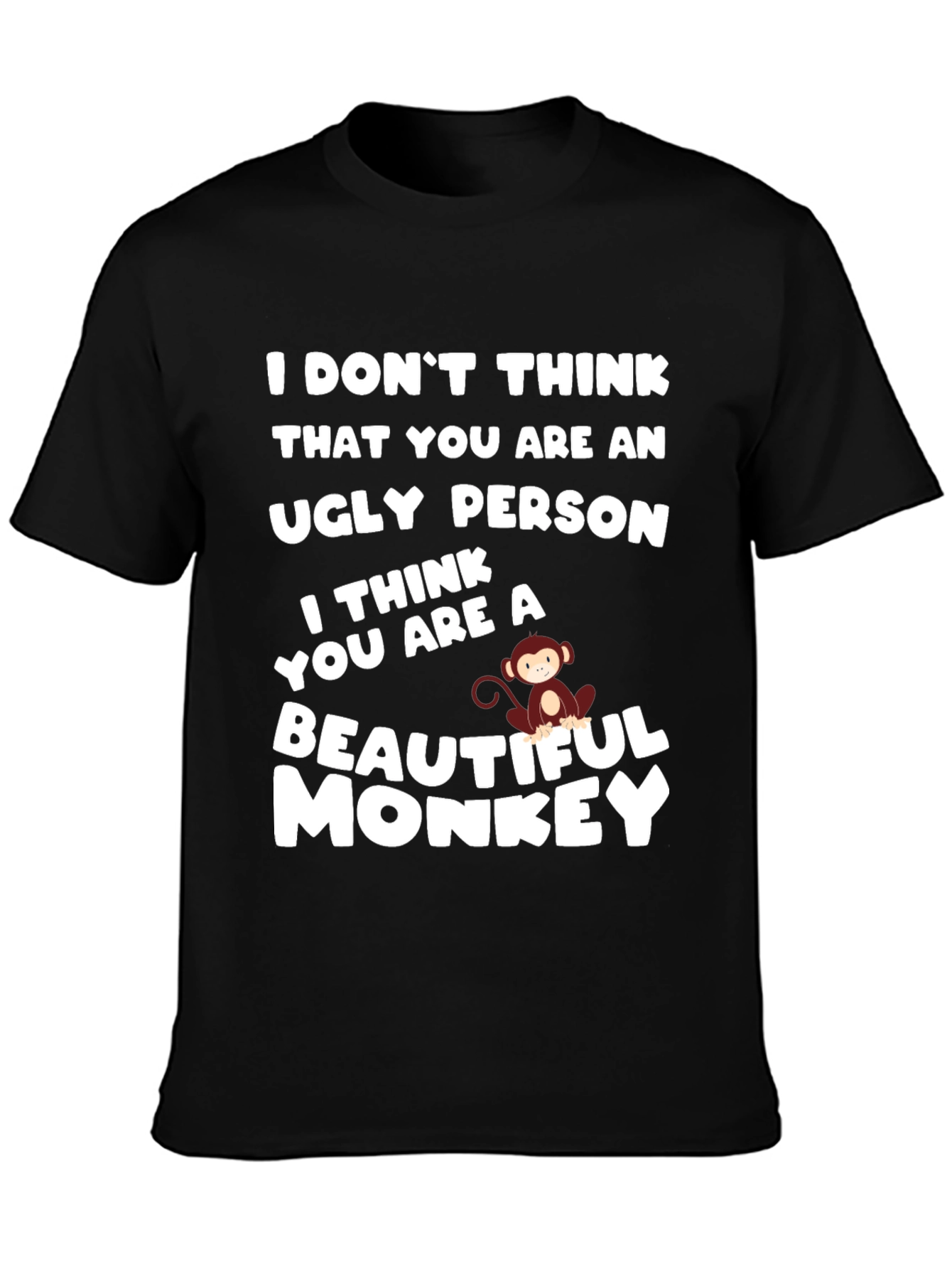 Black Funny Monkey T-Shirt - Beautiful Monkey Design view 3