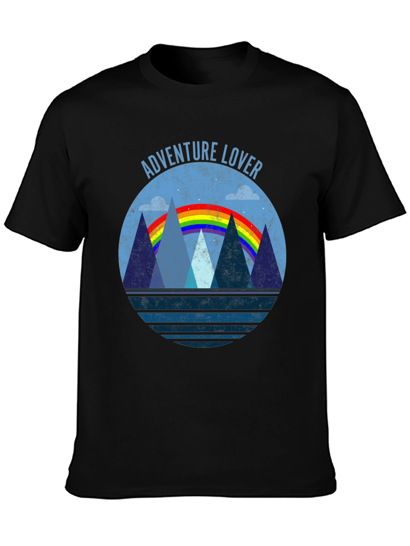 Black Adventure Lover Graphic Tee | Mountain Rainbow Design view 3