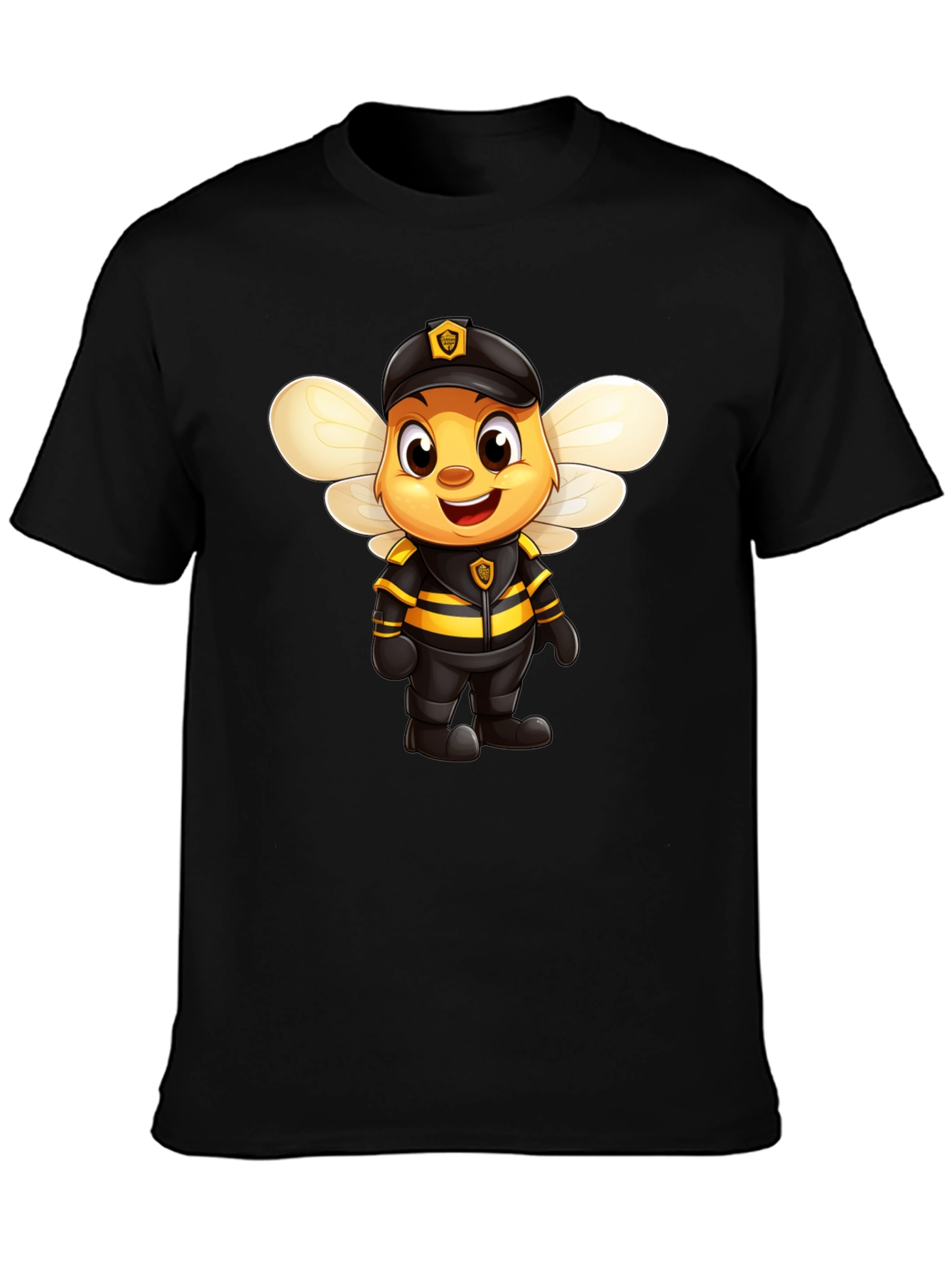 Black Cartoon Bee Police Officer Graphic Tee view 3