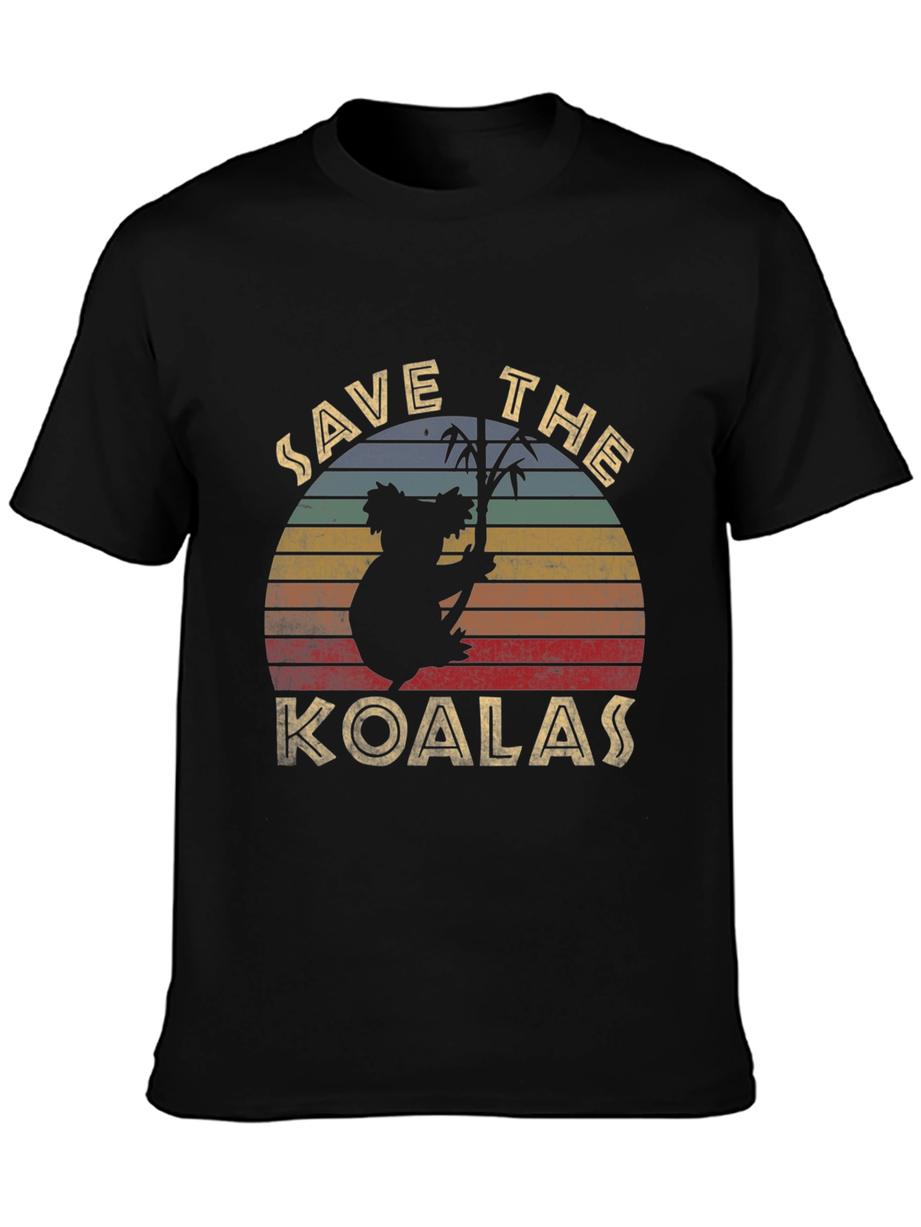 Black Save the Koalas Retro Style Graphic T-Shirt view 3