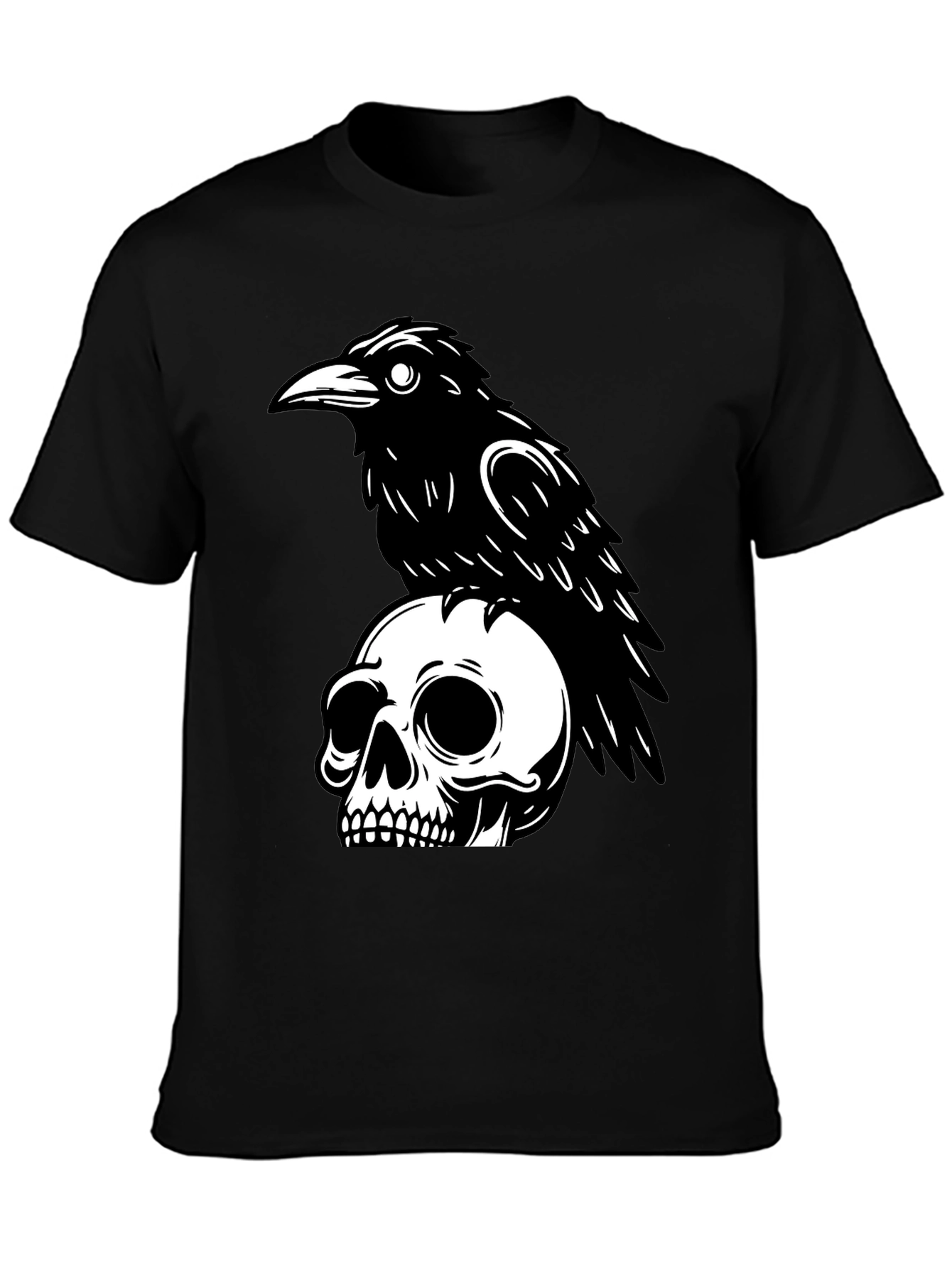 Black Raven on Skull Graphic T-Shirt - Black view 3
