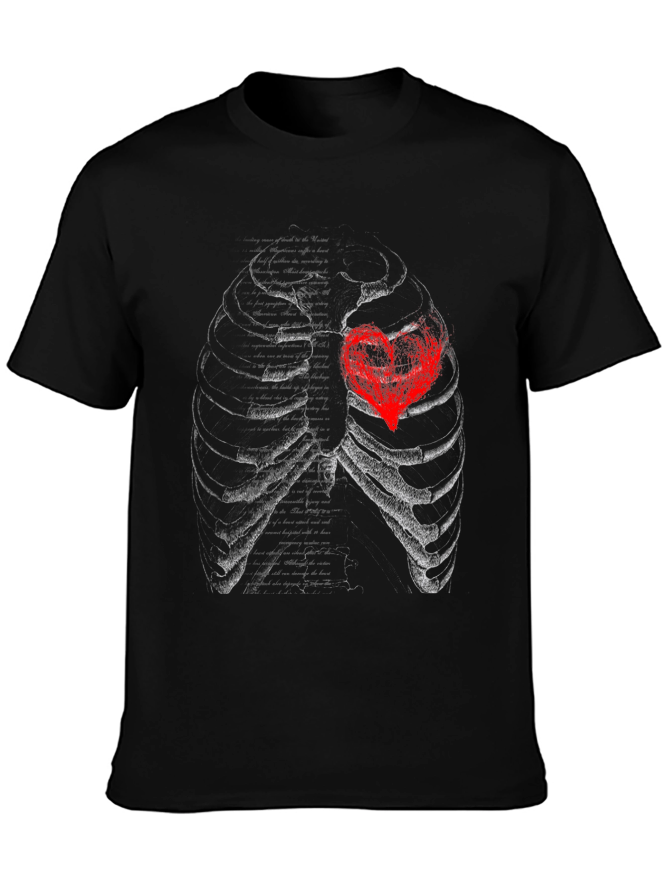 Black Anatomical Heart Rib Cage Graphic T-Shirt view 3