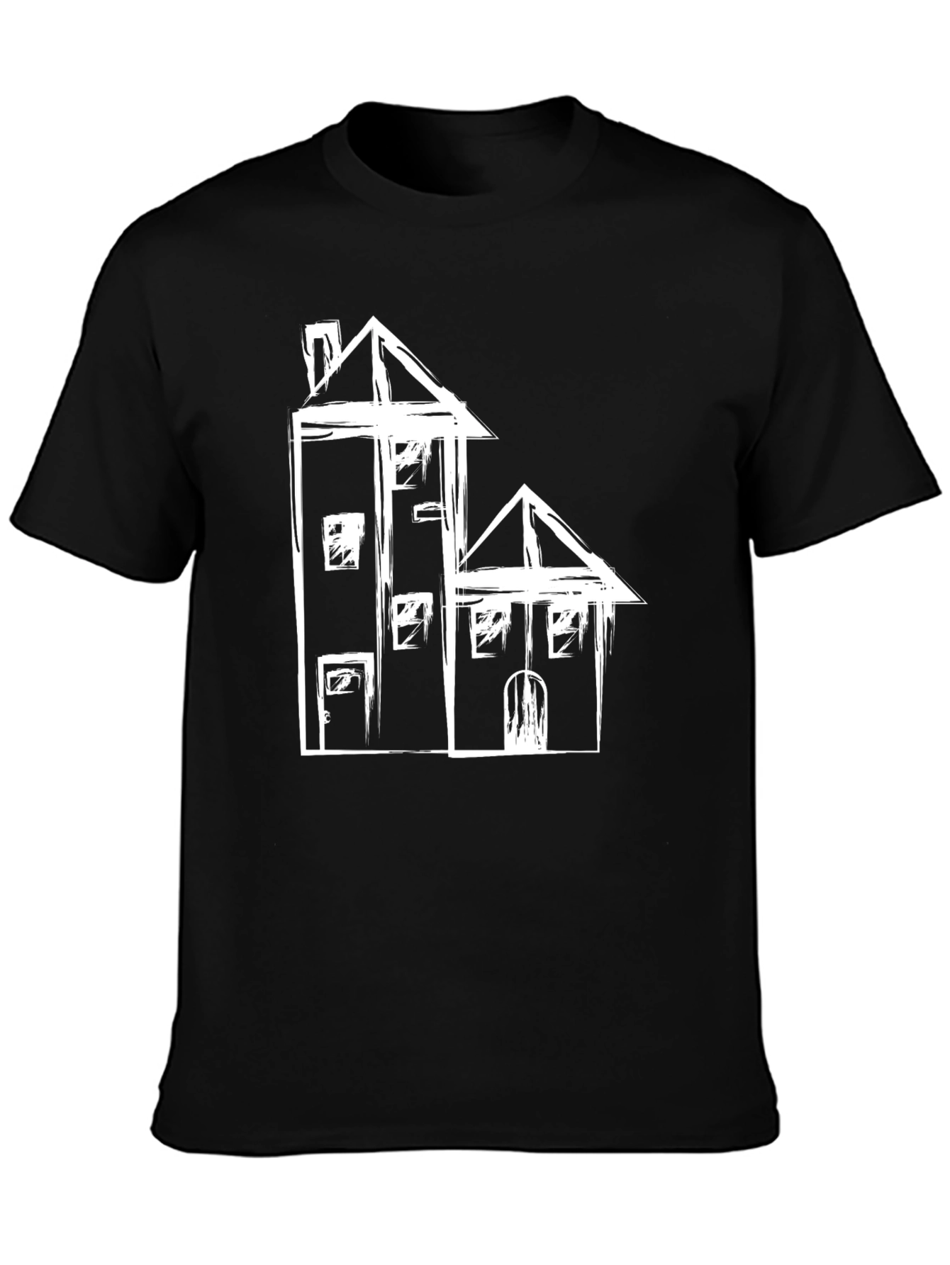 Black Abstract House Graphic Black Tee view 3