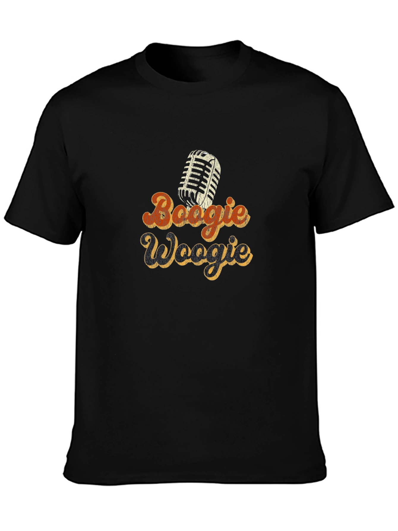 Black Retro Boogie Woogie Microphone Graphic T-Shirt view 3