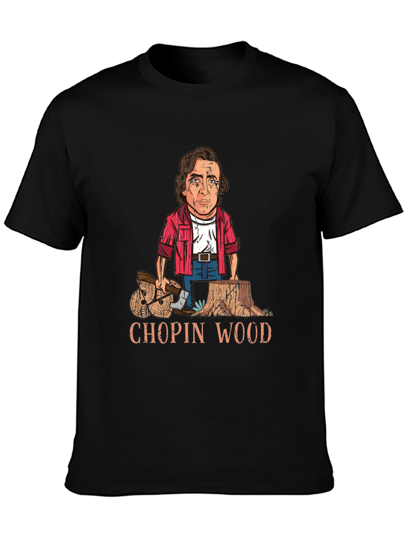 Black Chopin Wood Funny Graphic Tee view 3