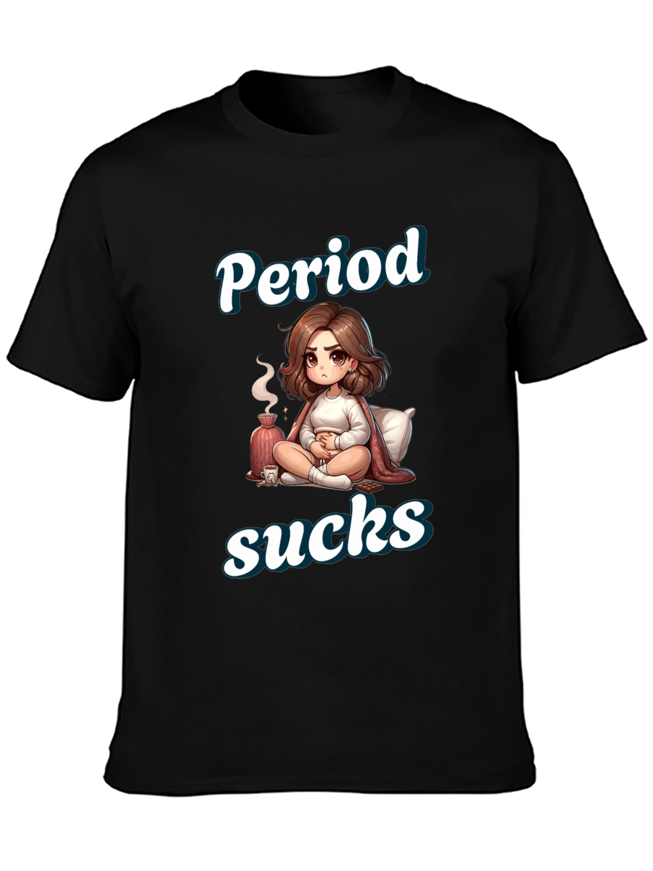 Black Period Sucks Cartoon T-Shirt - Comfortable & Funny view 3