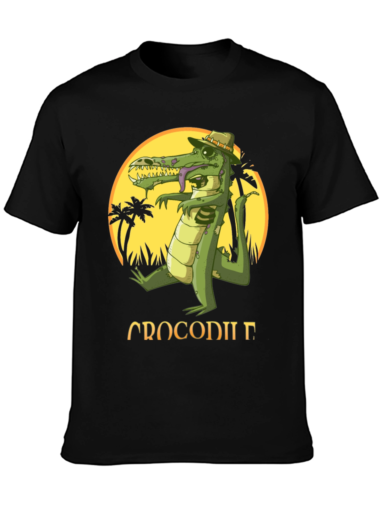 Black Cool Crocodile Cartoon Graphic T-Shirt view 3