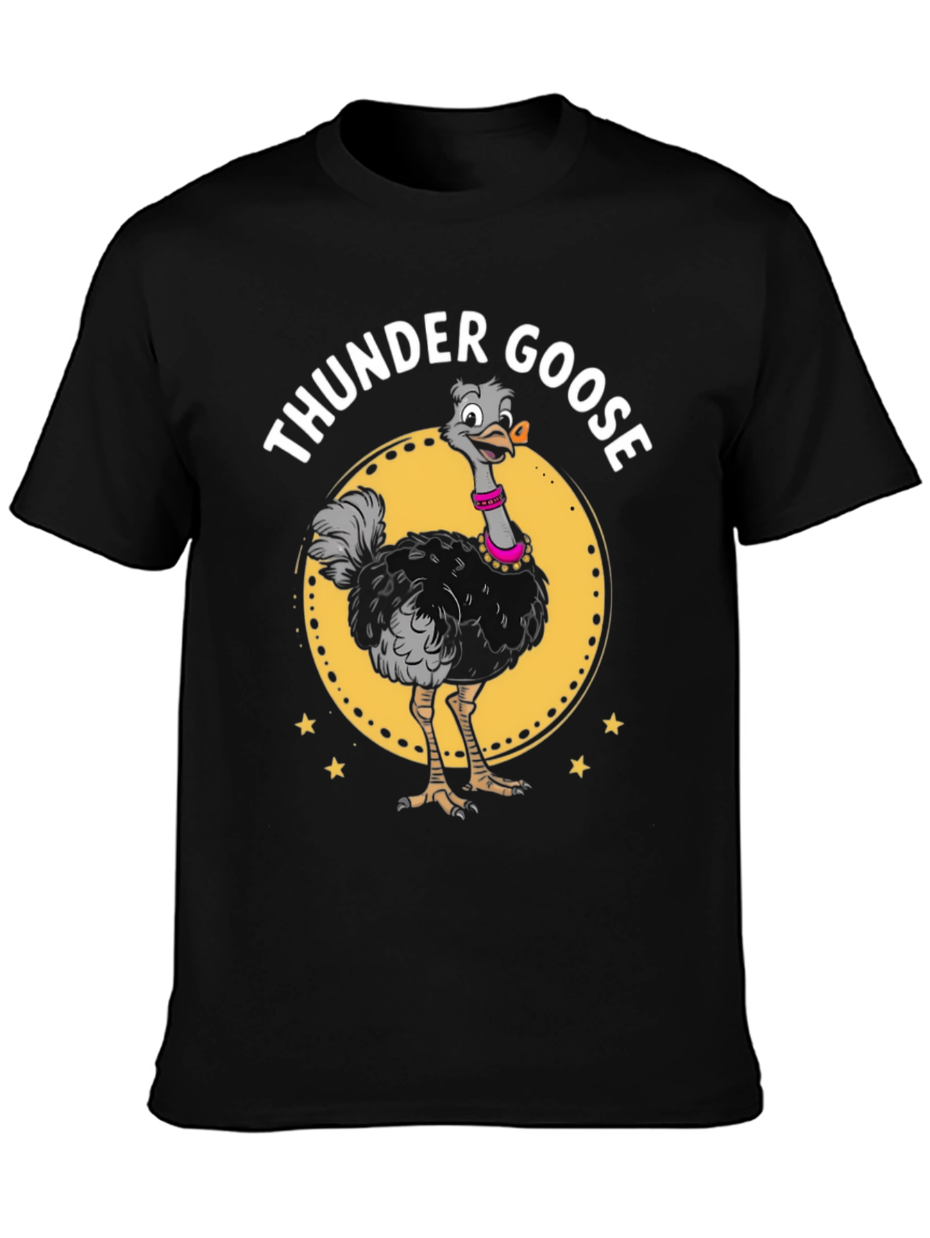 Black Thunder Goose Graphic Tee - Novelty Cartoon Ostrich T-Shirt view 3