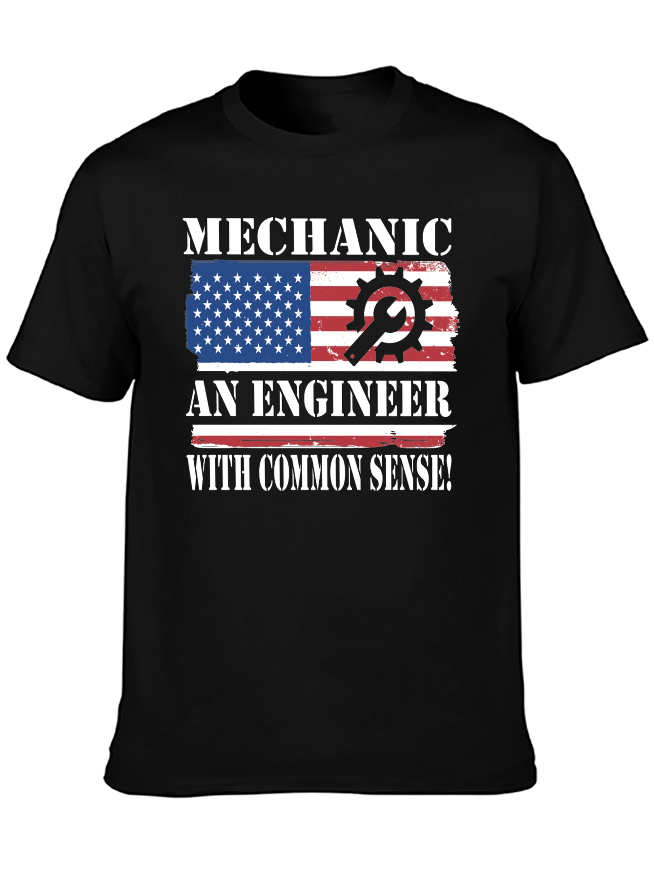 Black Mechanic Engineer Common Sense USA Flag Patriotic T-Shirt view 3