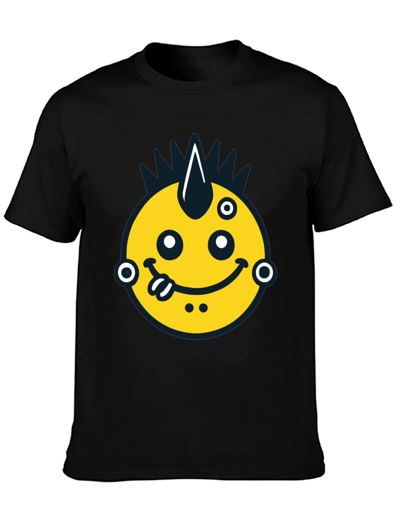 Black Funky Emoji Graphic Tee - Black Cotton T-Shirt view 3