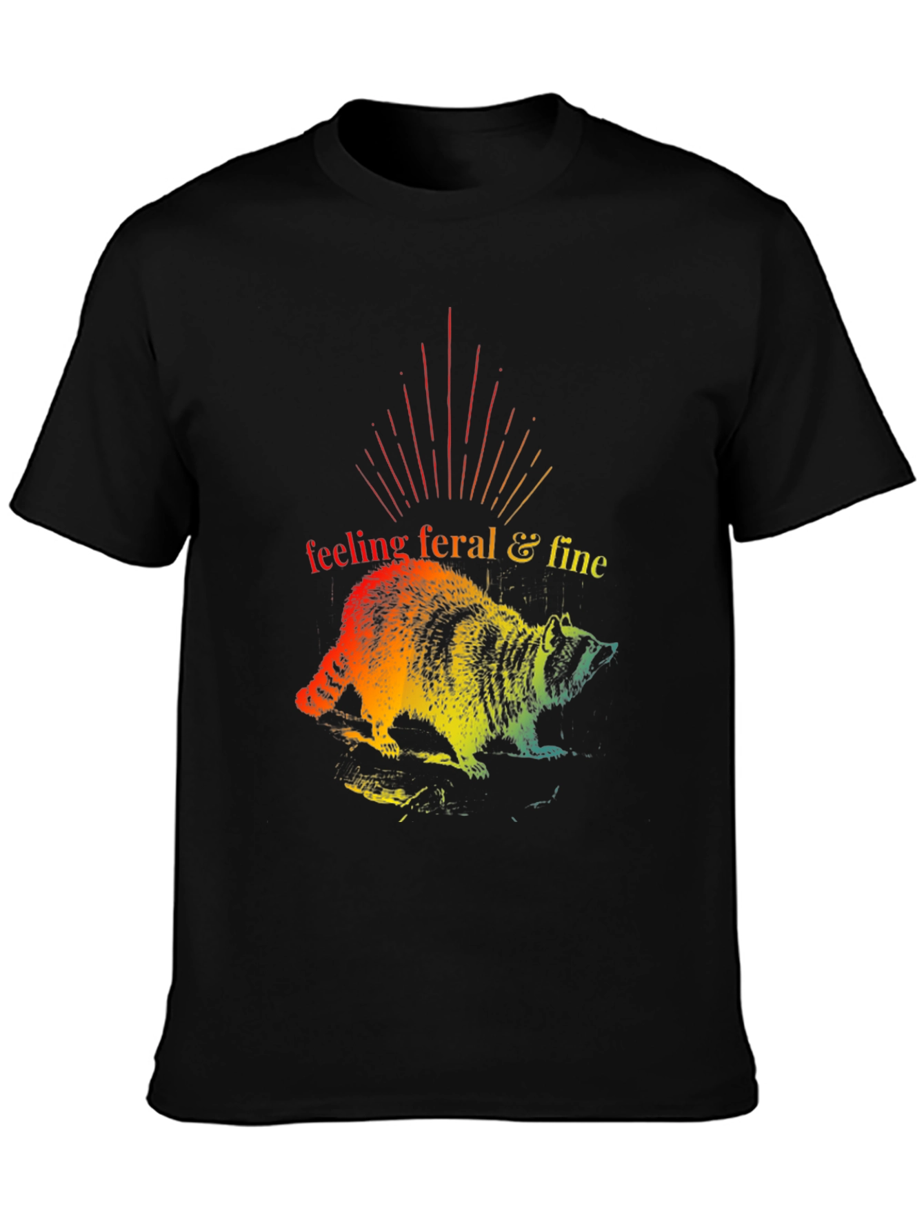 Black Feeling Feral & Fine Rainbow Raccoon T-Shirt view 3
