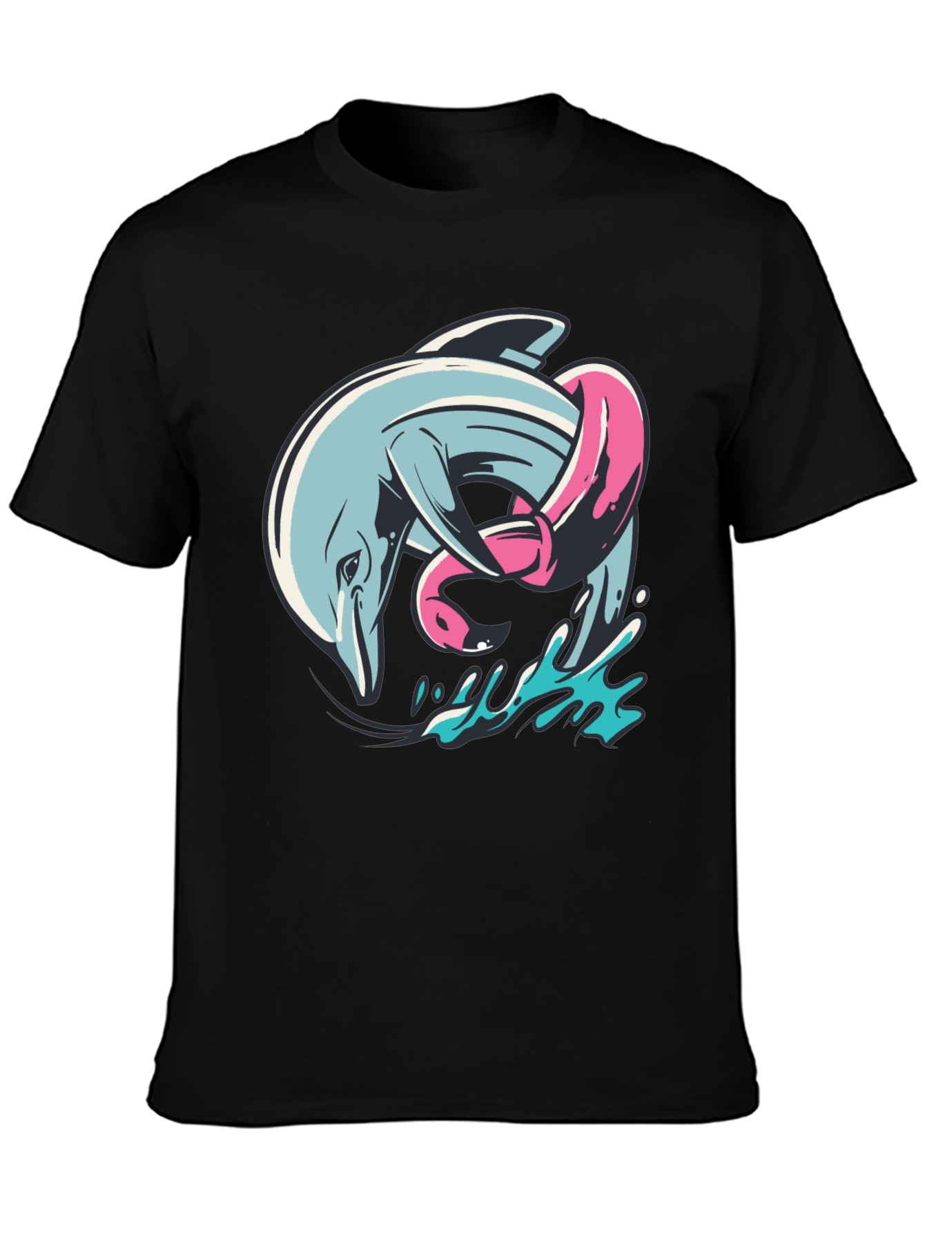 Black Dolphin & Flamingo T-Shirt - Unique Graphic Tee view 3