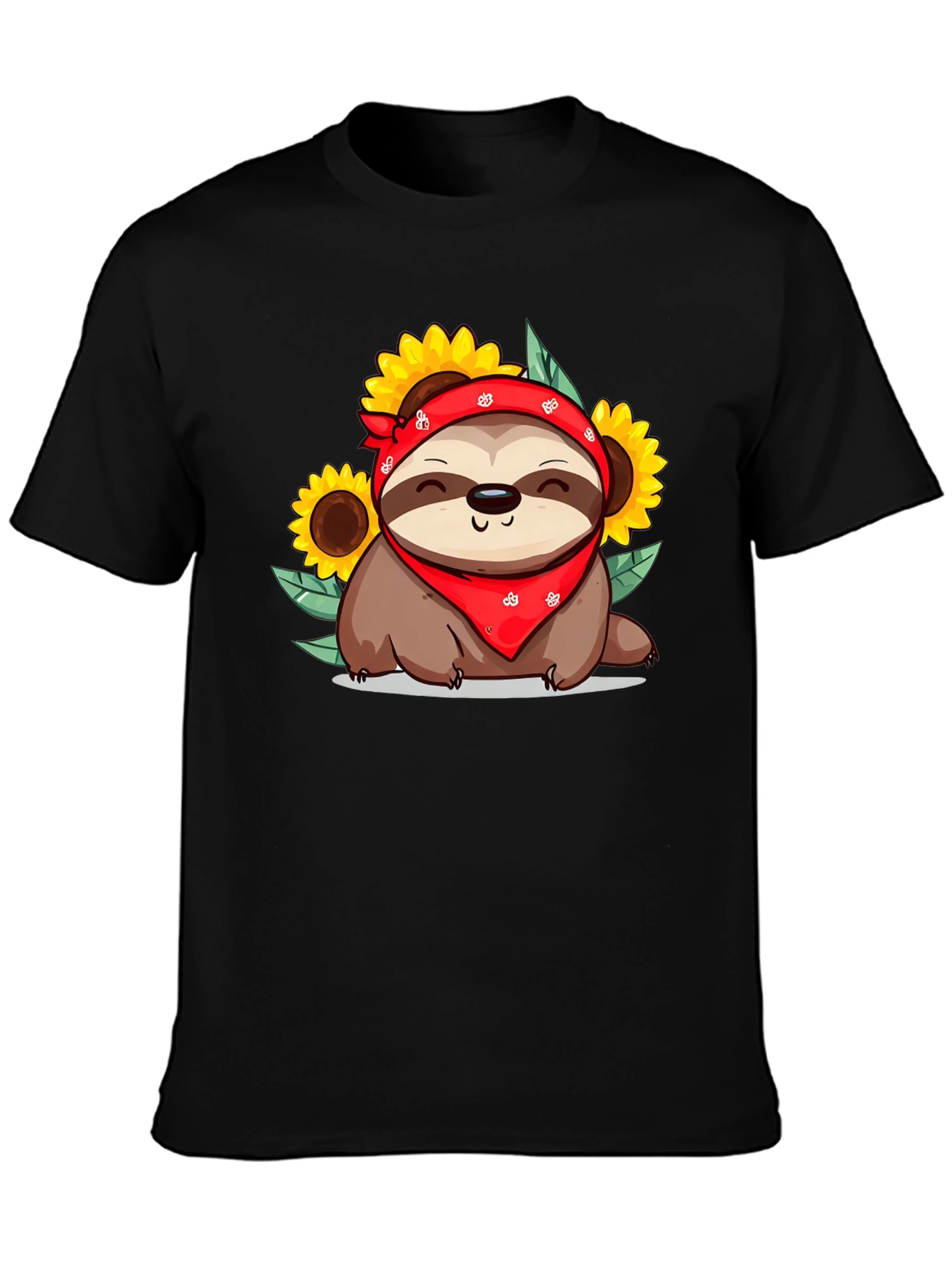 Black Sloth Sunflower Graphic Tee - Cute Animal Print view 3